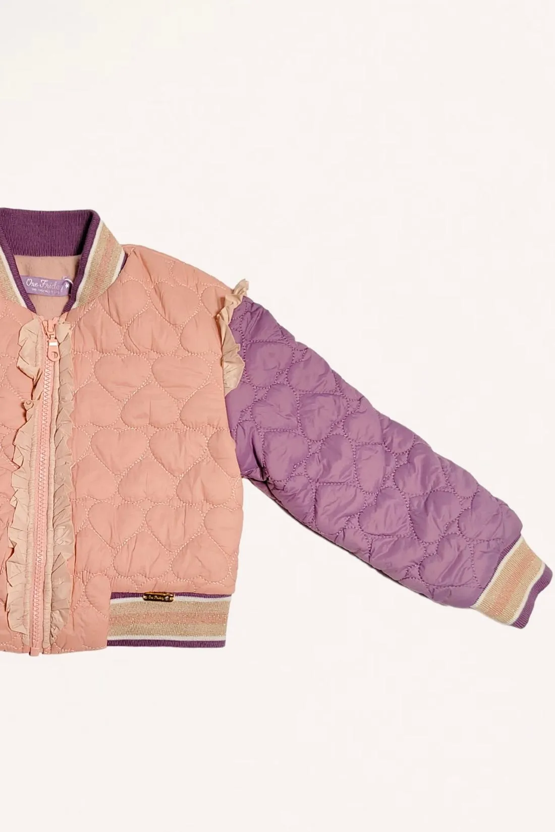 One Friday Kids Girls Peach Heart Shape Quilted Jacket