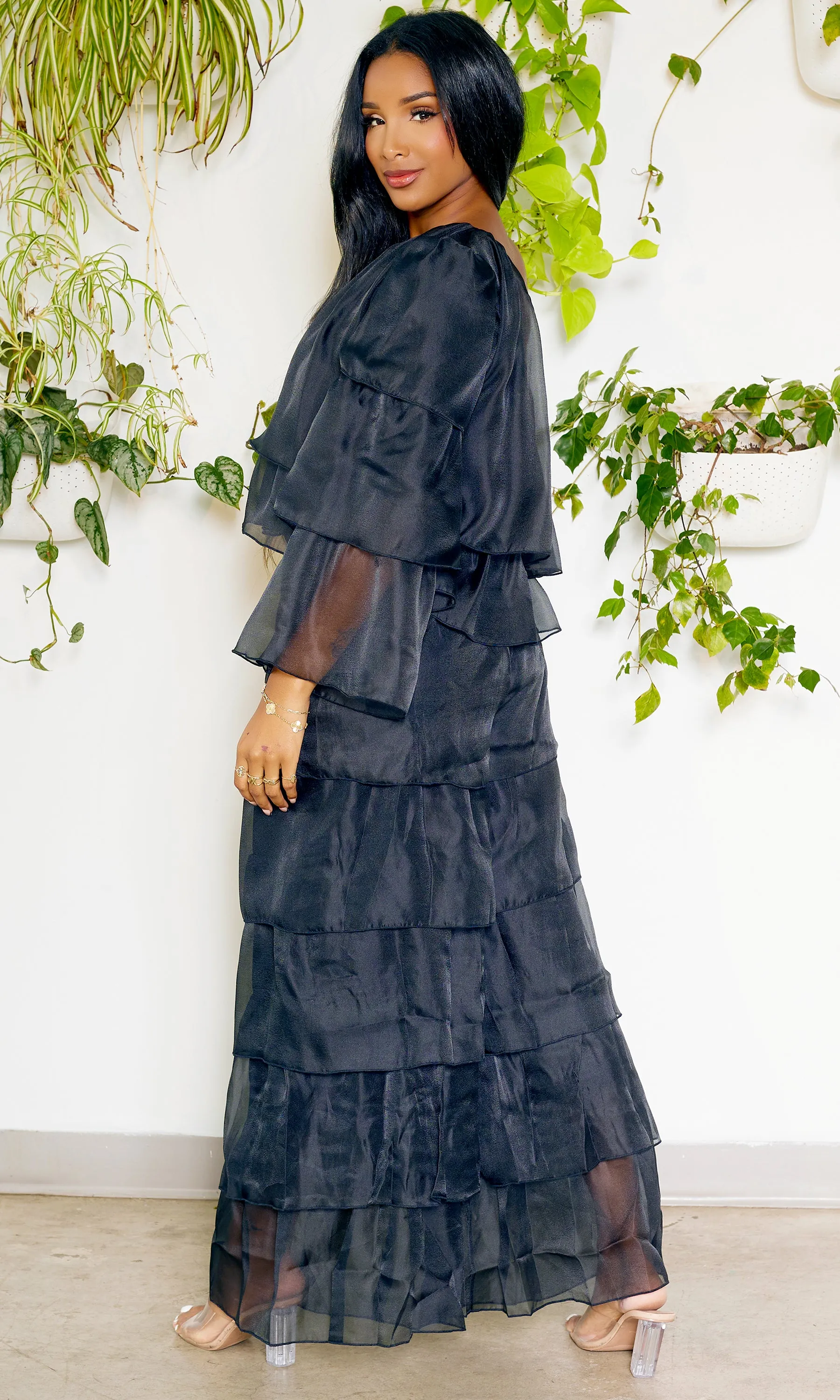 One Shoulder Tiered Organza Set | Black FINAL SALE