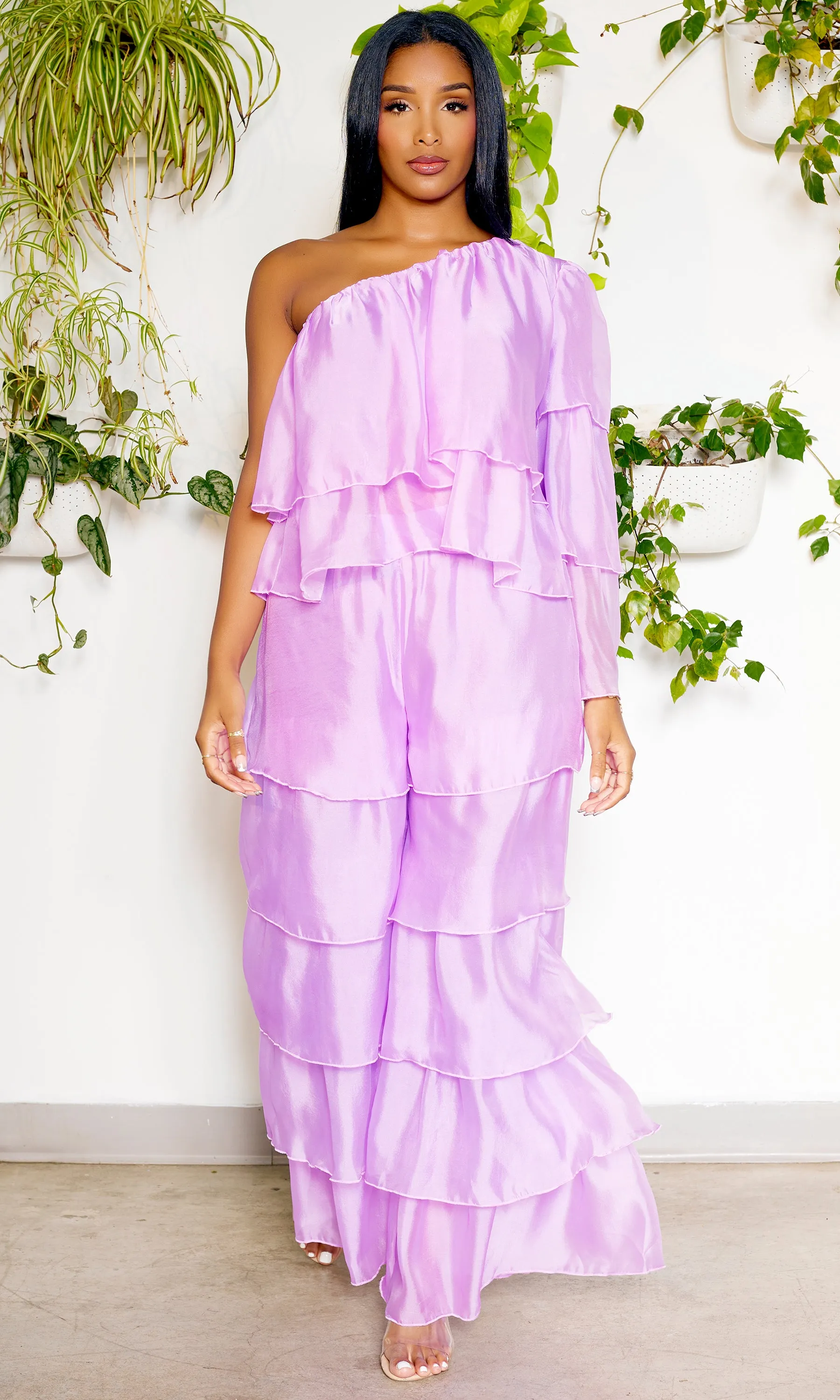 One Shoulder Tiered Organza Set | Lilac FINAL SALE