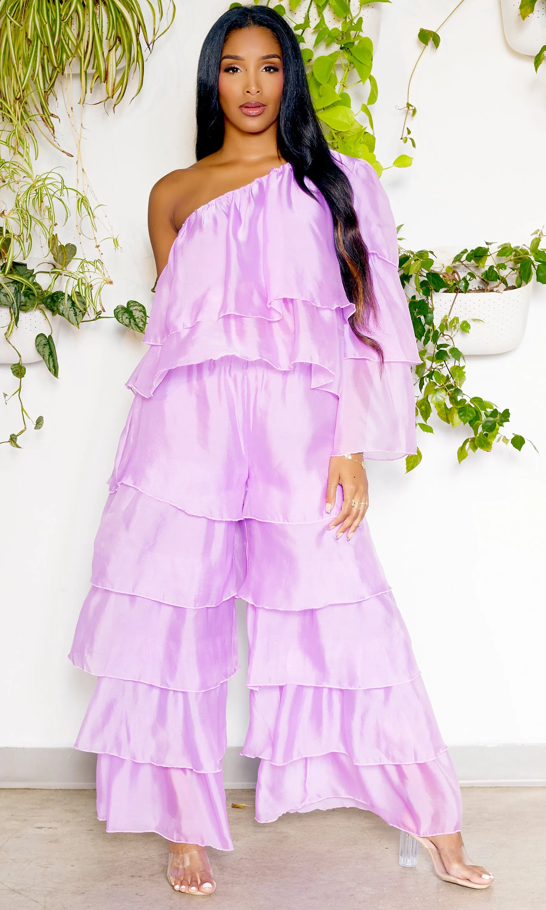 One Shoulder Tiered Organza Set | Lilac FINAL SALE