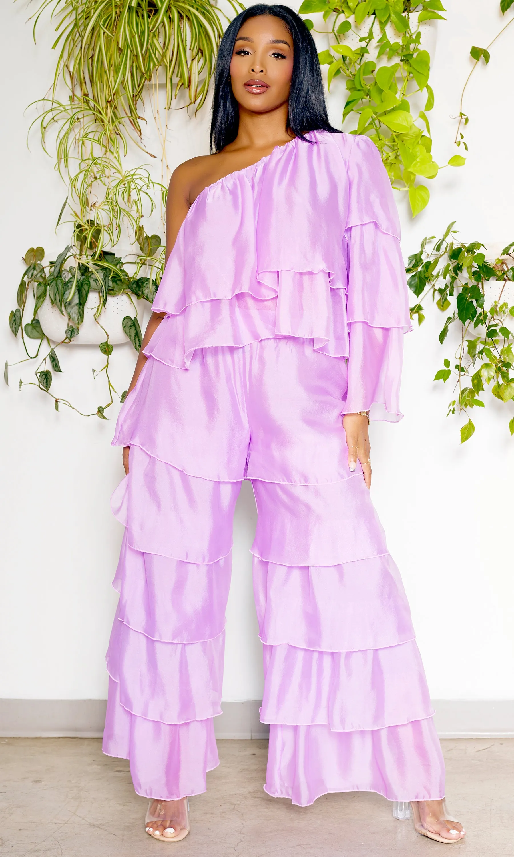 One Shoulder Tiered Organza Set | Lilac FINAL SALE