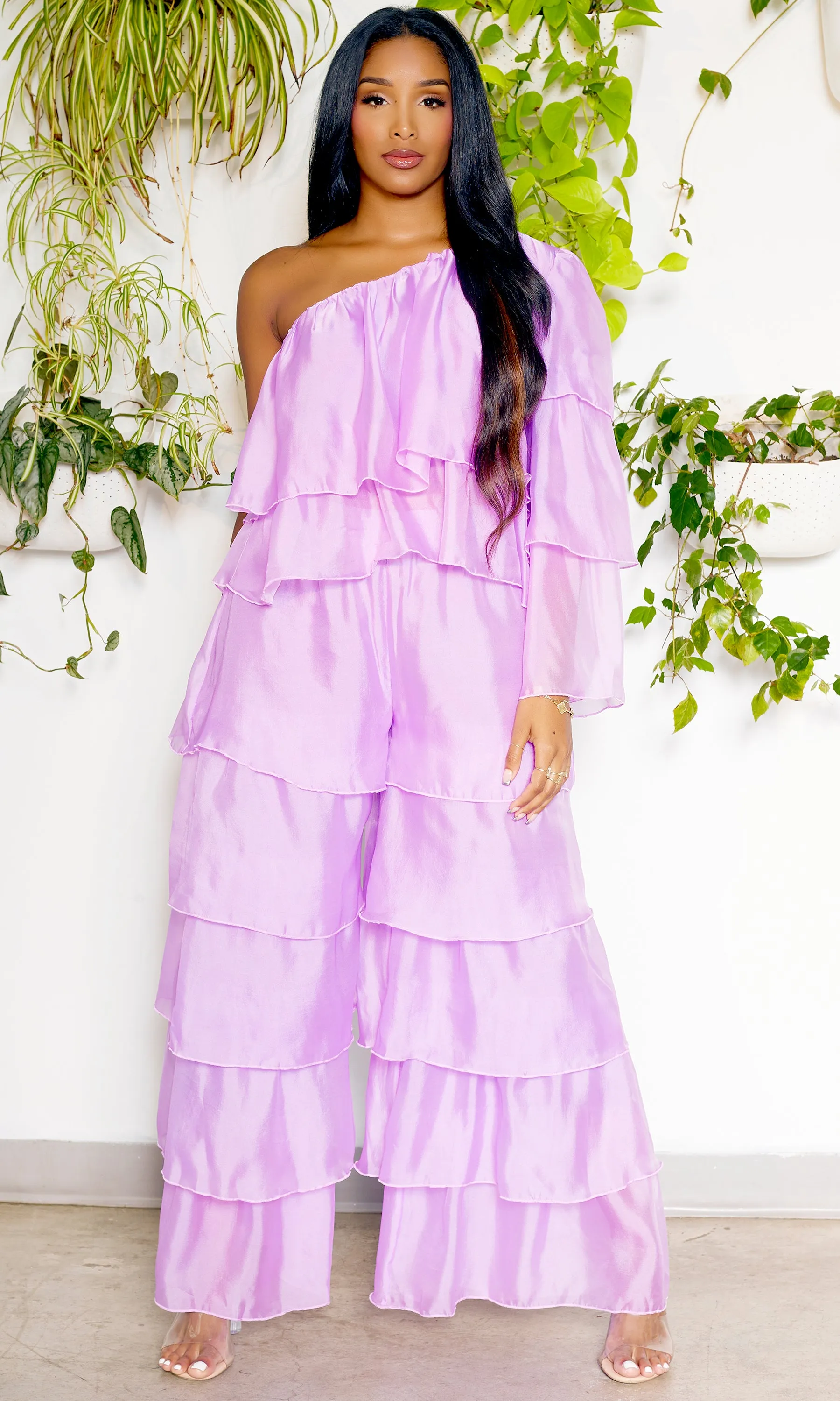 One Shoulder Tiered Organza Set | Lilac FINAL SALE