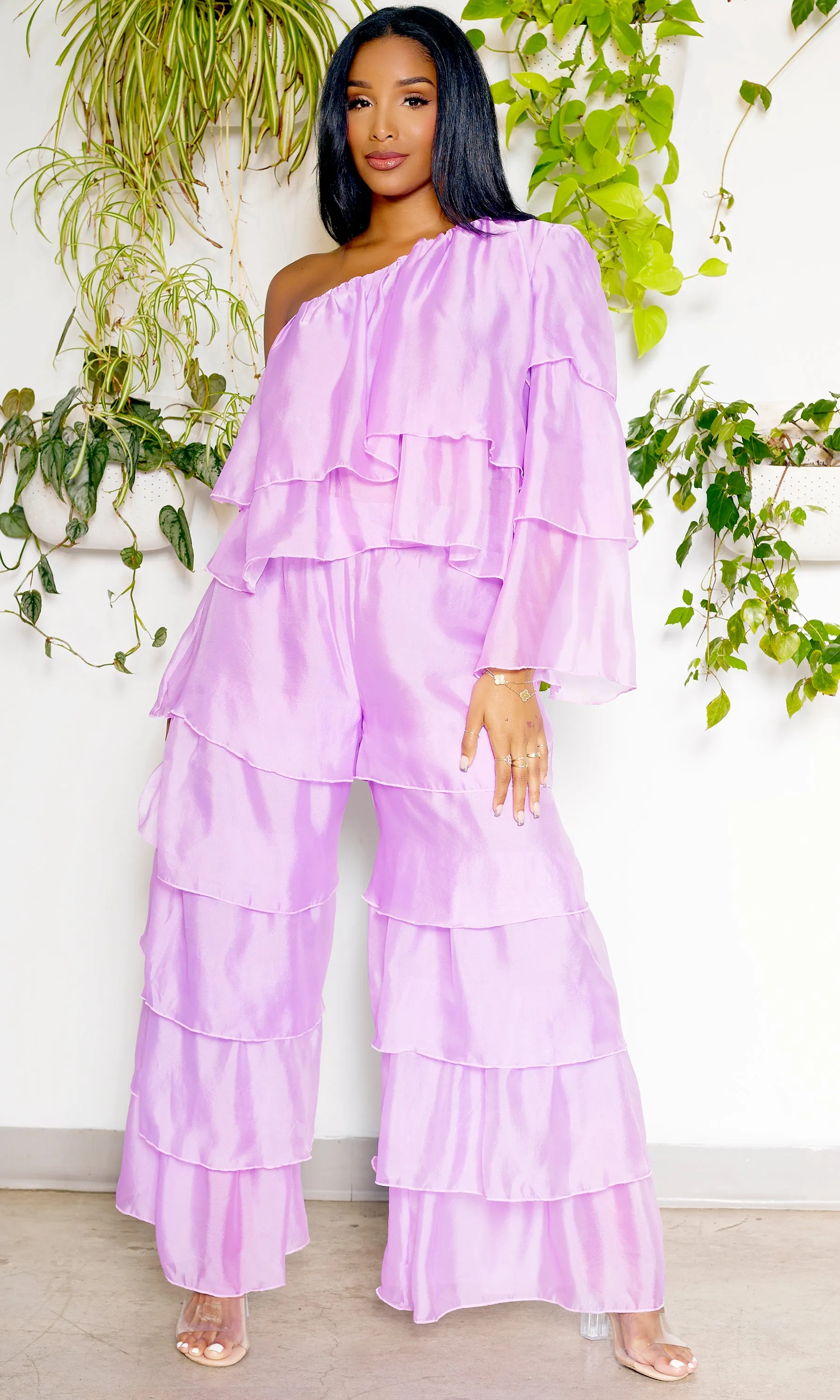 One Shoulder Tiered Organza Set | Lilac FINAL SALE