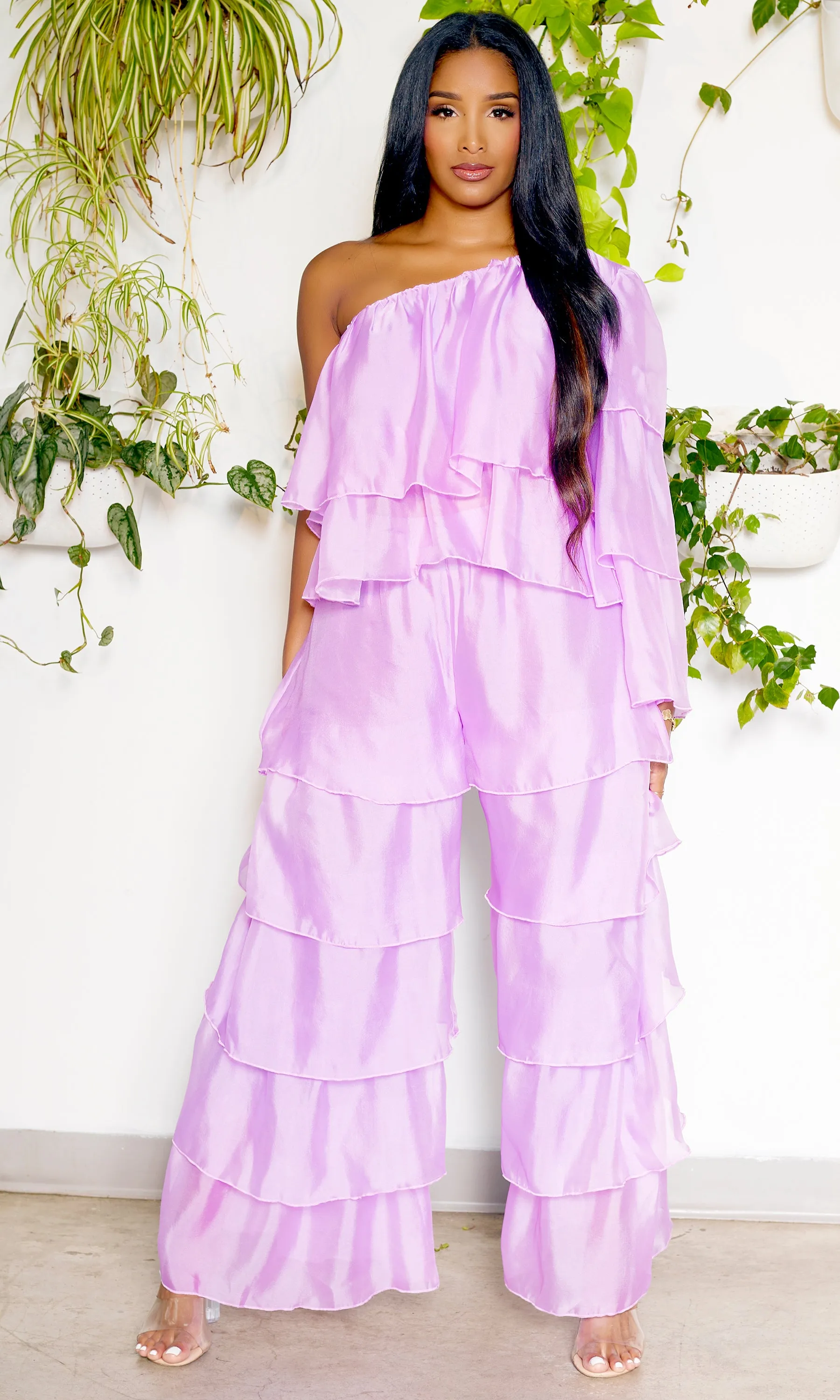 One Shoulder Tiered Organza Set | Lilac FINAL SALE