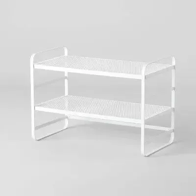 Open Box - 2 Tier Shoe Rack White Metal Mesh - Brightroom