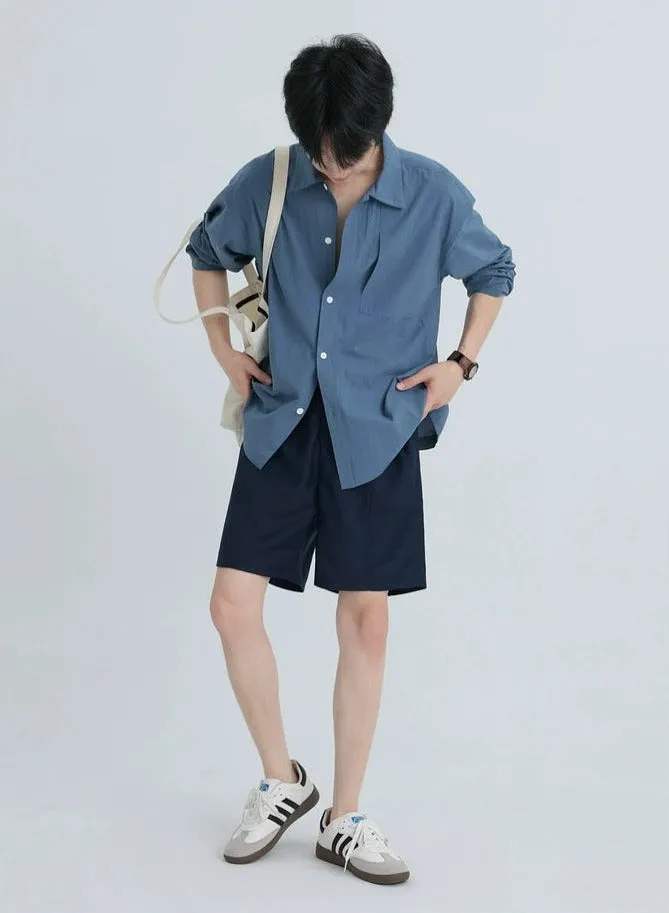 Oversized Button-Down Lightweight Shirt with Slide-In Chest Pocket