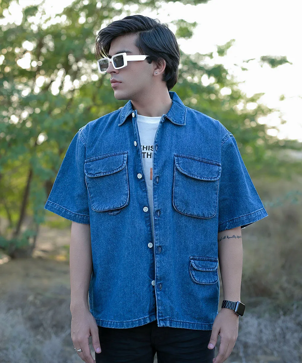 Oversized Dark Blue Denim Boxy Shirt Men | El Denim Vol. 1: Highway | Weave Wardrobe