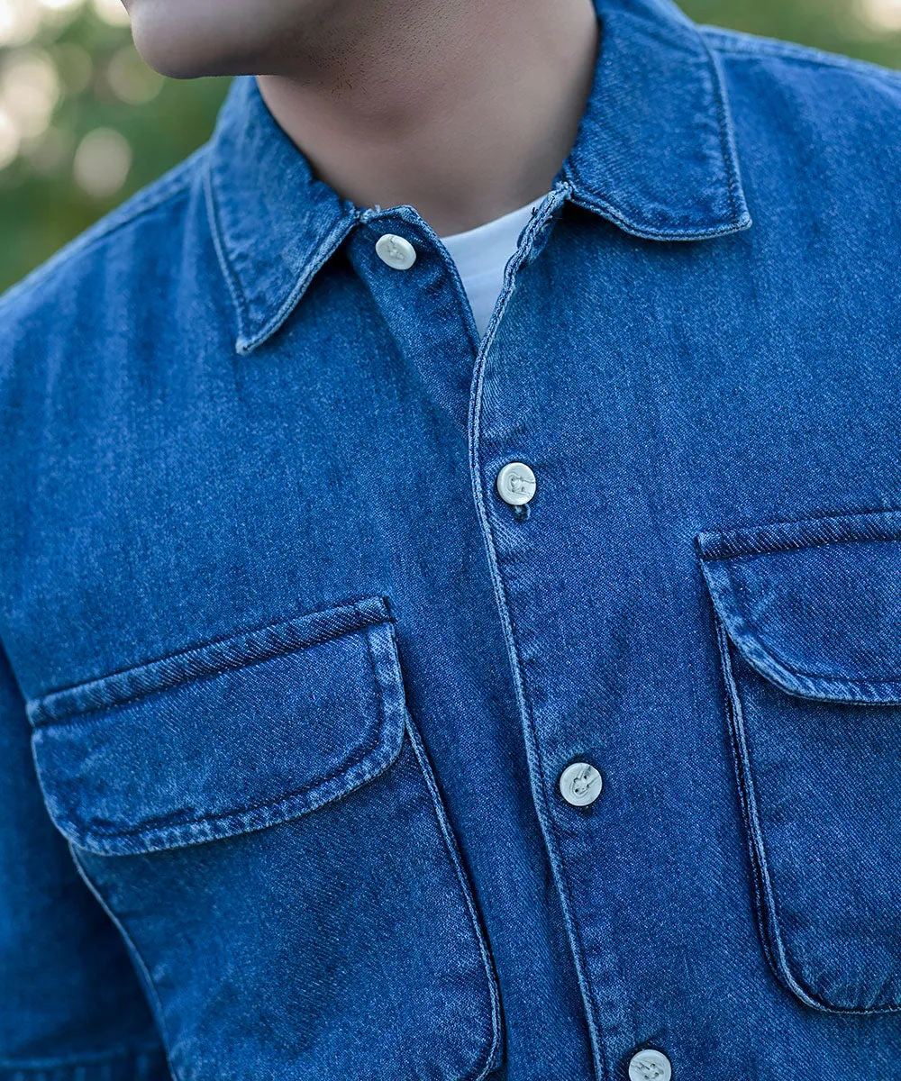 Oversized Dark Blue Denim Boxy Shirt Unisex | El Denim Vol. 1: Highway | Weave Wardrobe