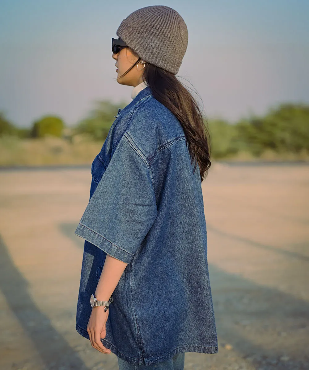 Oversized Dark Blue Denim Boxy Shirt Unisex | El Denim Vol. 1: Highway | Weave Wardrobe