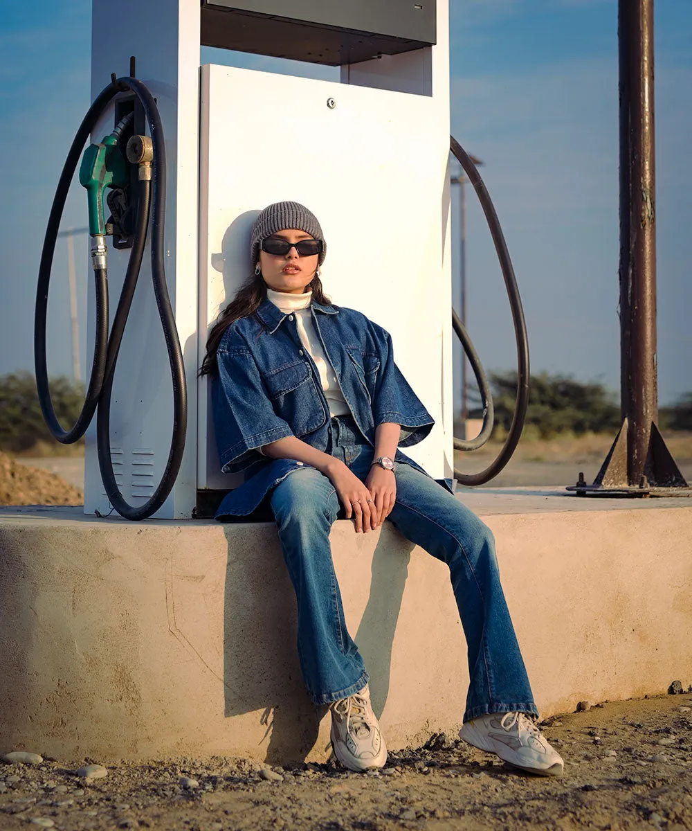 Oversized Dark Blue Denim Boxy Shirt Unisex | El Denim Vol. 1: Highway | Weave Wardrobe