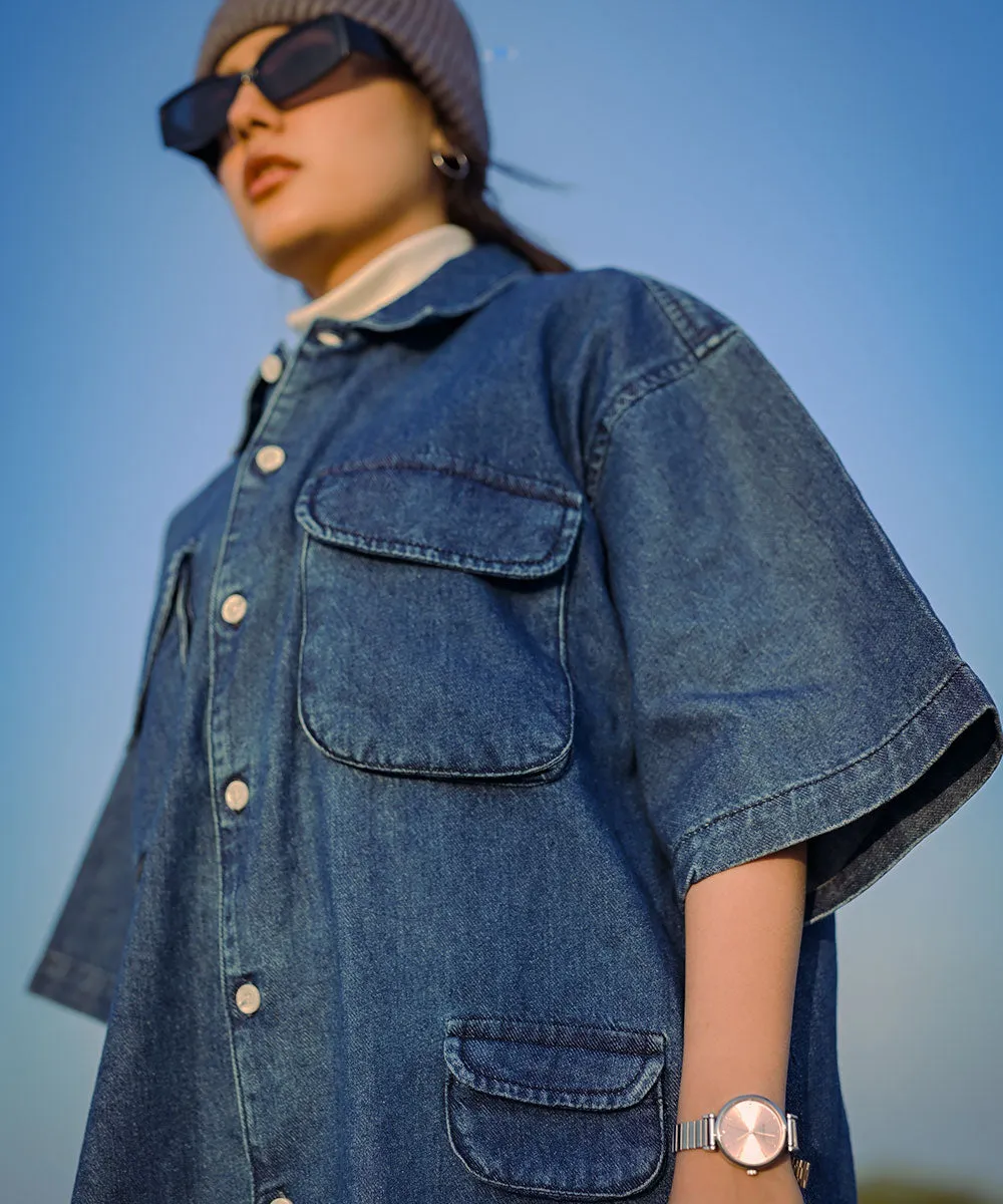 Oversized Dark Blue Denim Boxy Shirt Women | El Denim Vol. 1: Highway | Weave Wardrobe