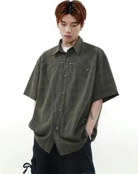 Oversized Plaid Button-Up Short Sleeve Shirt