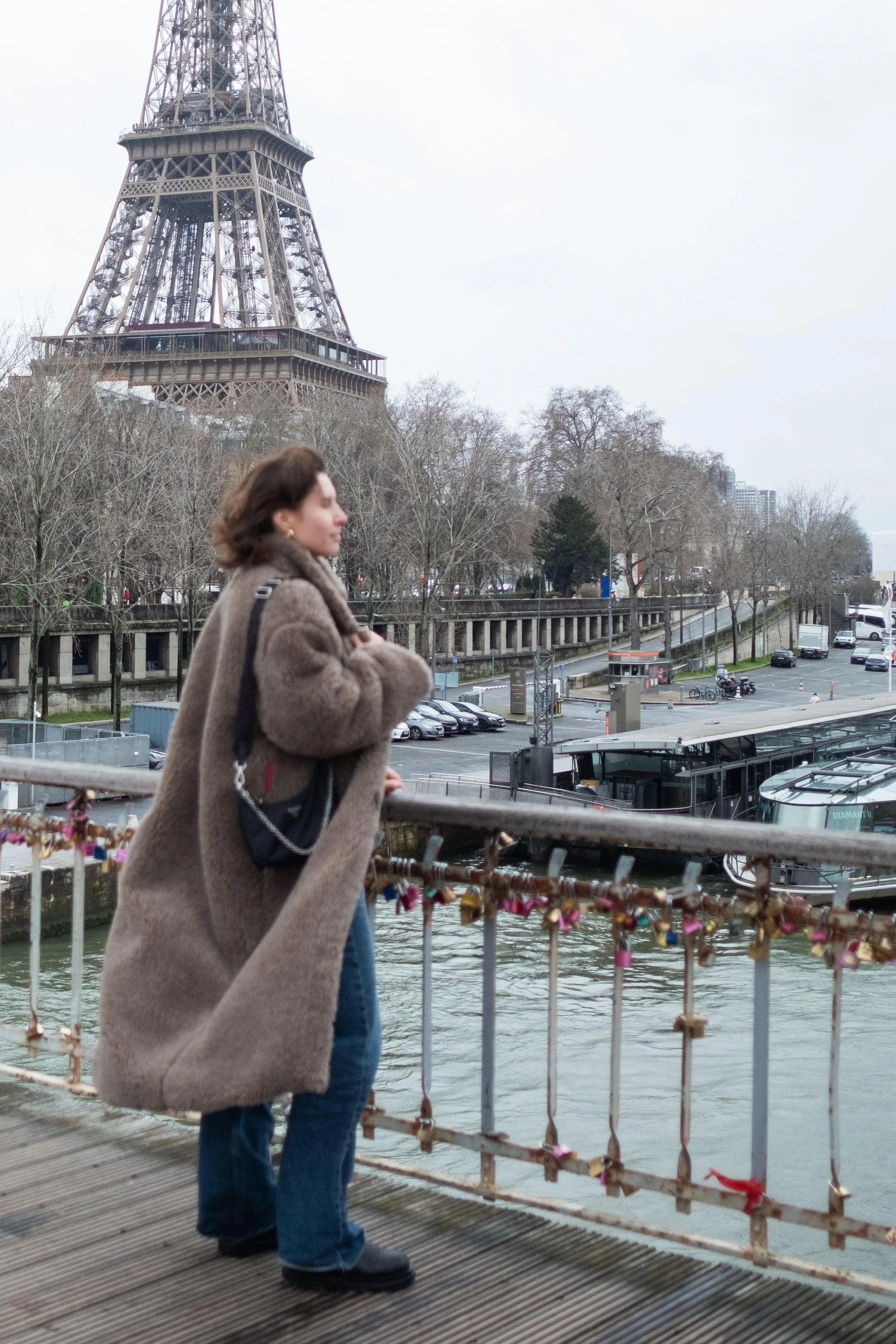 Oversized Woolen Coat with Maroon Silk Lining - Beige