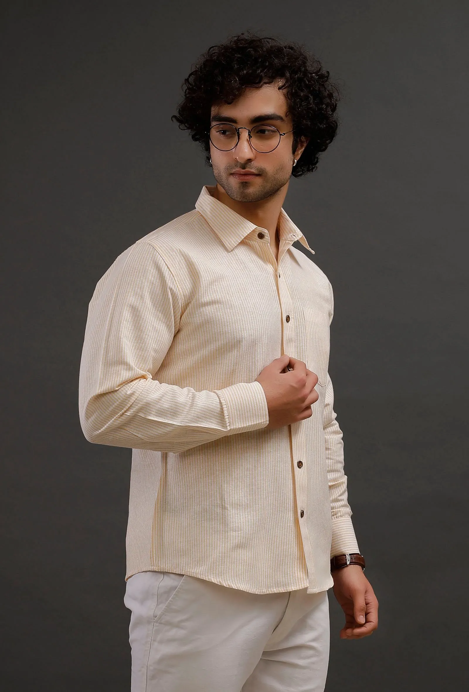 Oyster Yellow Cotton Slim Fit Shirt