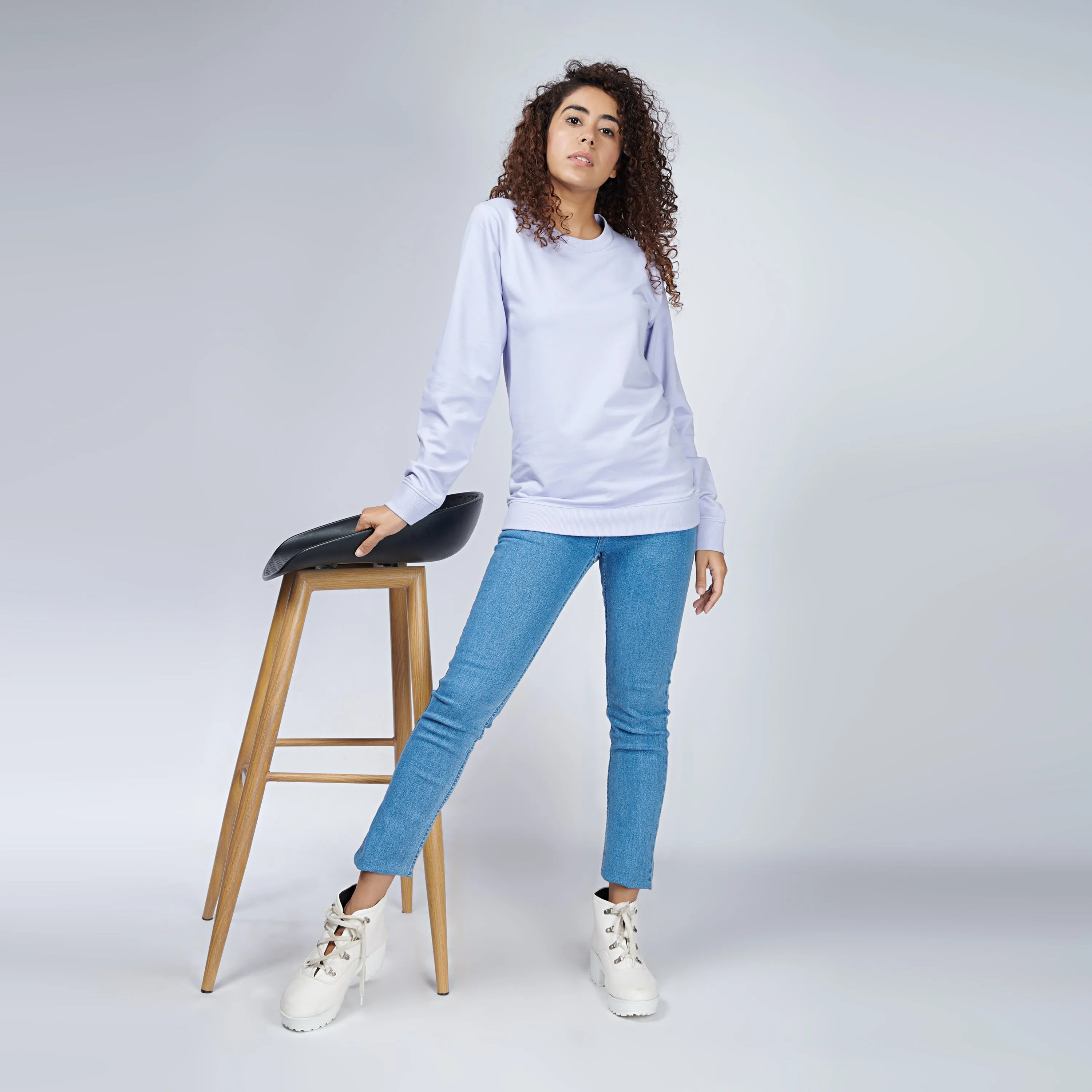 Pastel Lavender Crew Neck Sweatshirt for Women