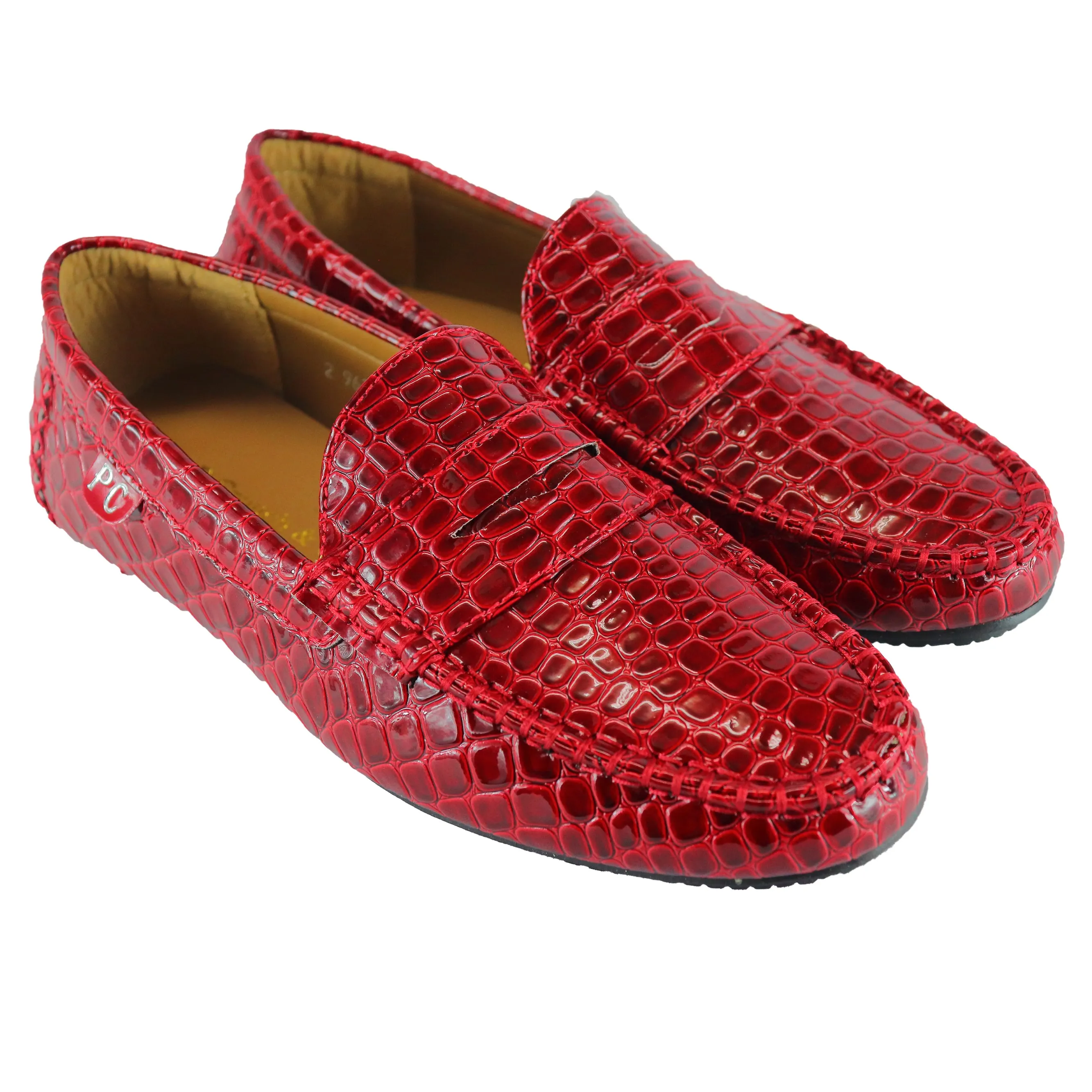 P.CROUCH & CO CARVELLA RED SNAKE MOCCASIN