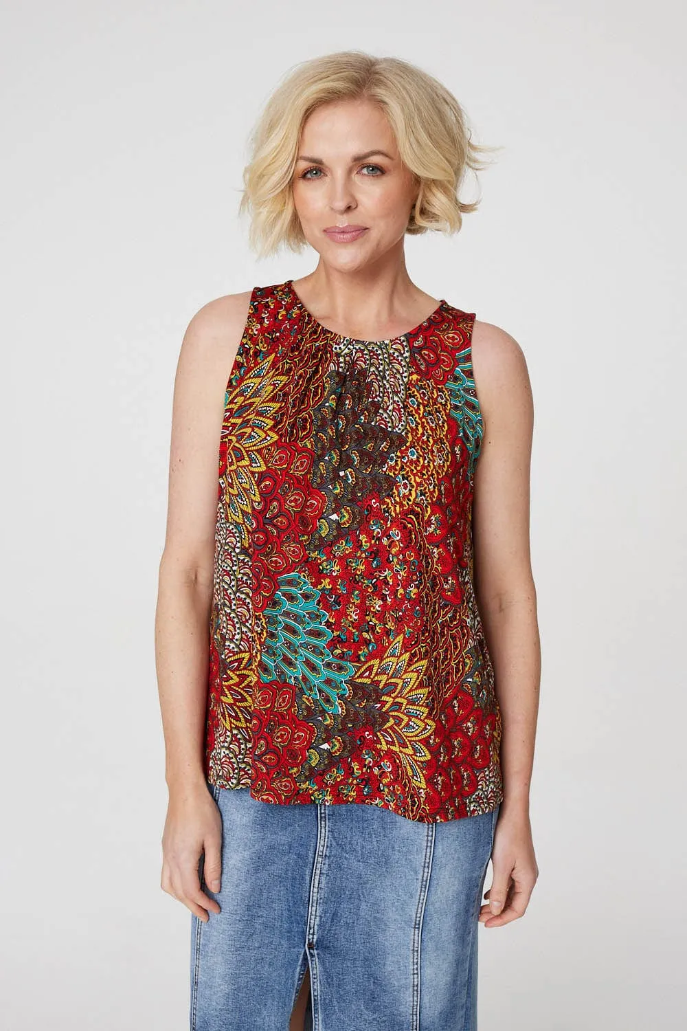 Peacock Print Jersey Vest Top