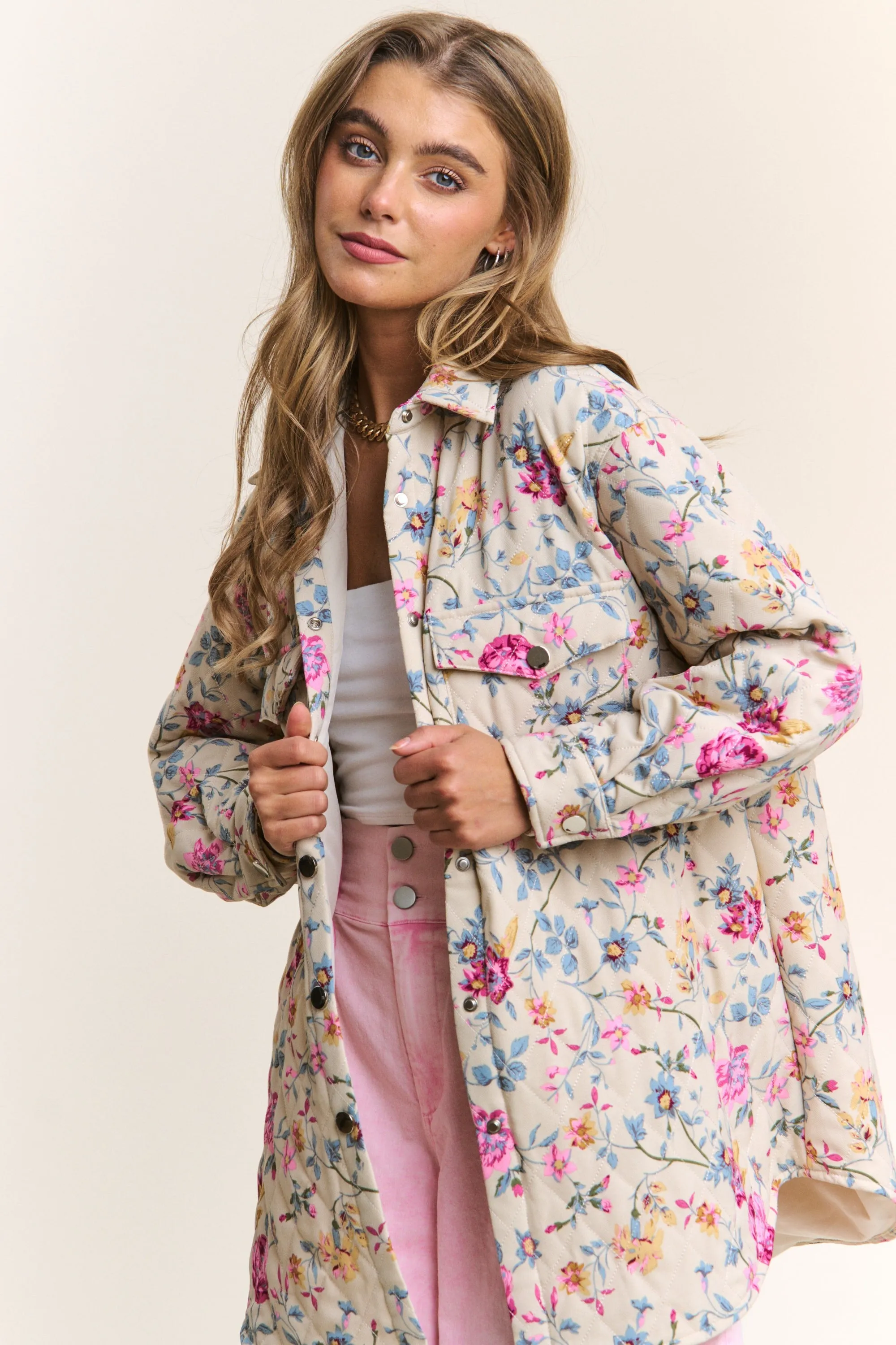 Penn Floral Quilted Oversized Button Down Jacket [S-3X]