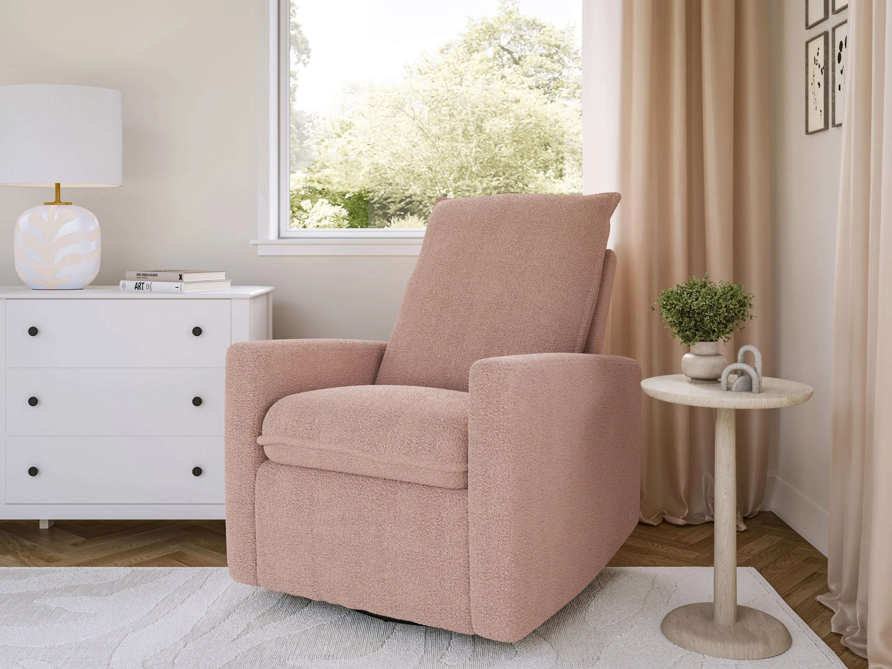 Pink Boucle Glider Recliner Chair