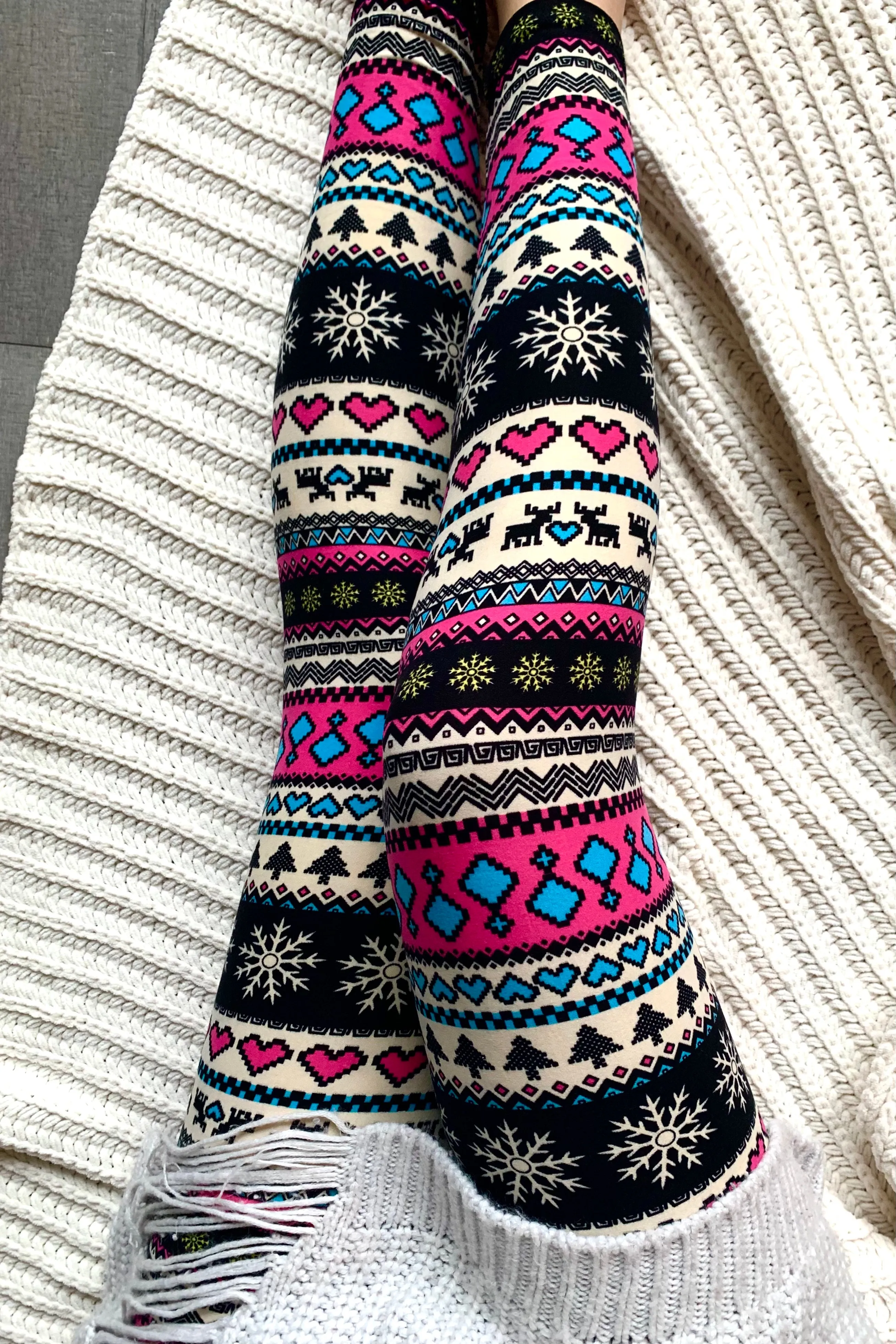 Pink Holiday Nordic  Leggings