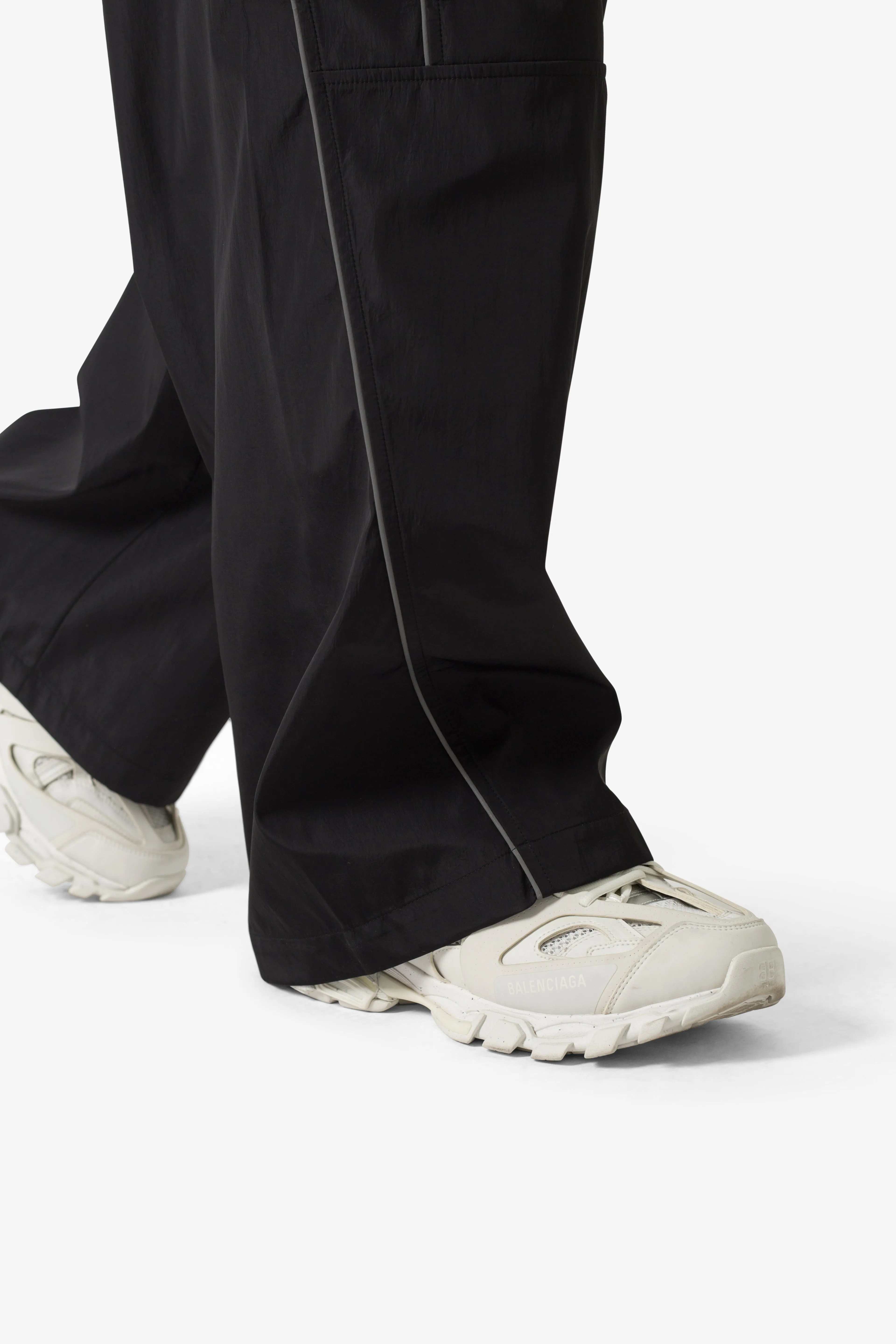 Piped Baggy Track Pants - Black