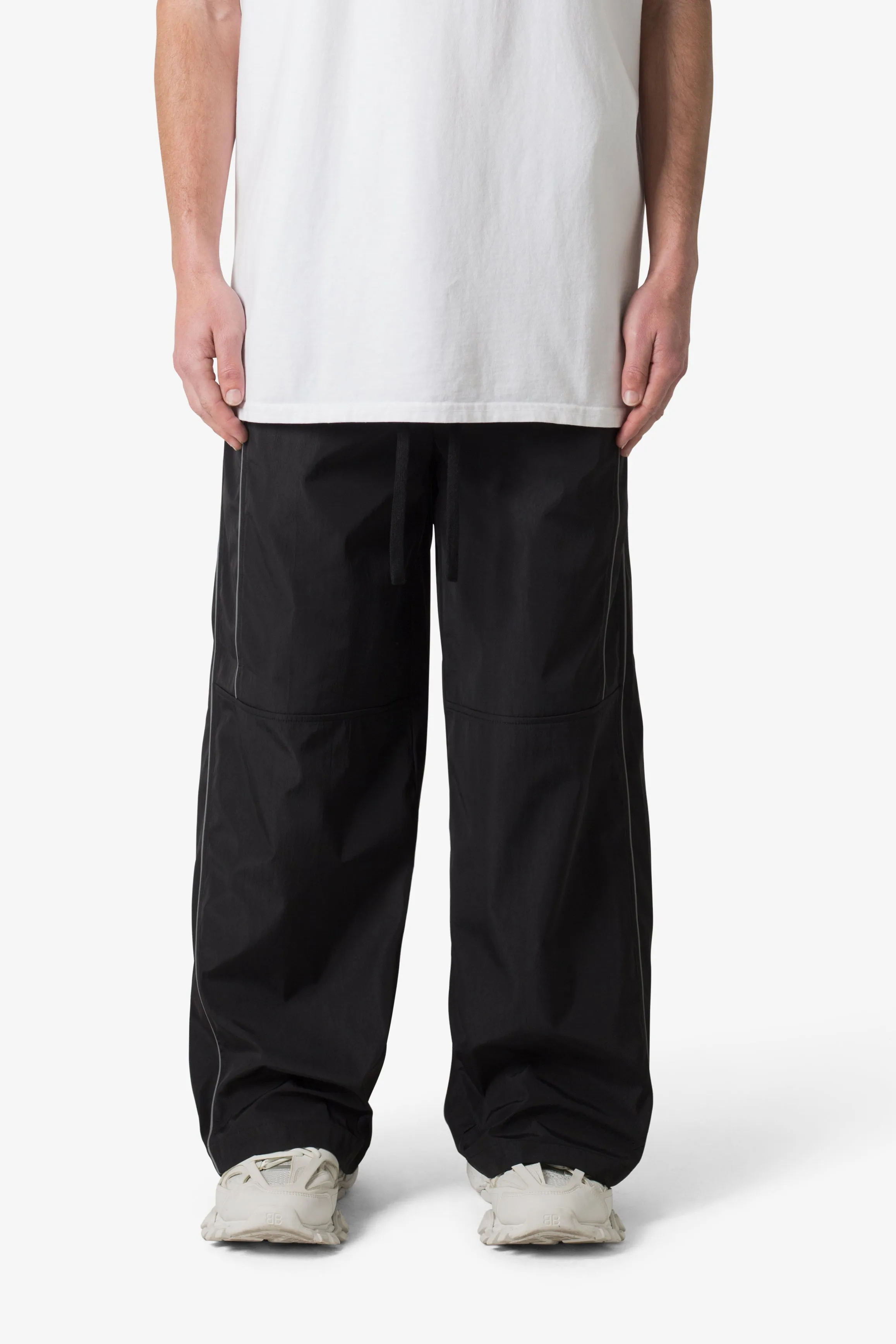 Piped Baggy Track Pants - Black