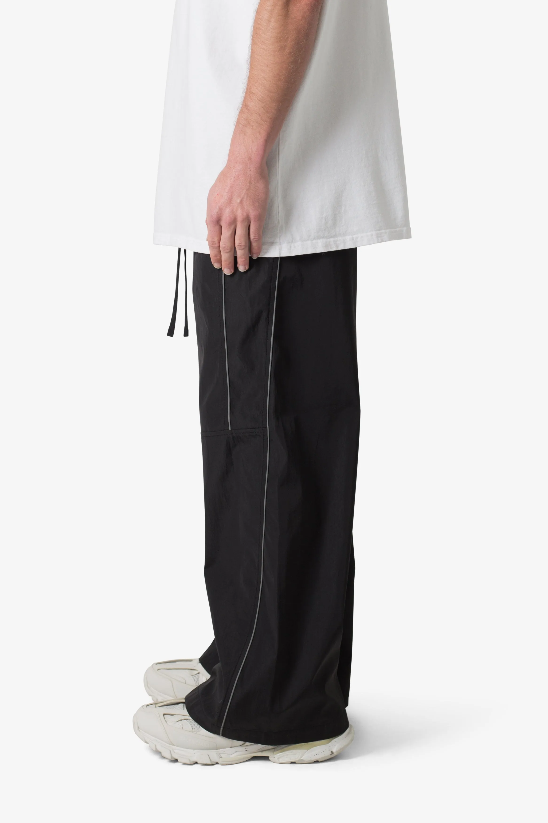 Piped Baggy Track Pants - Black