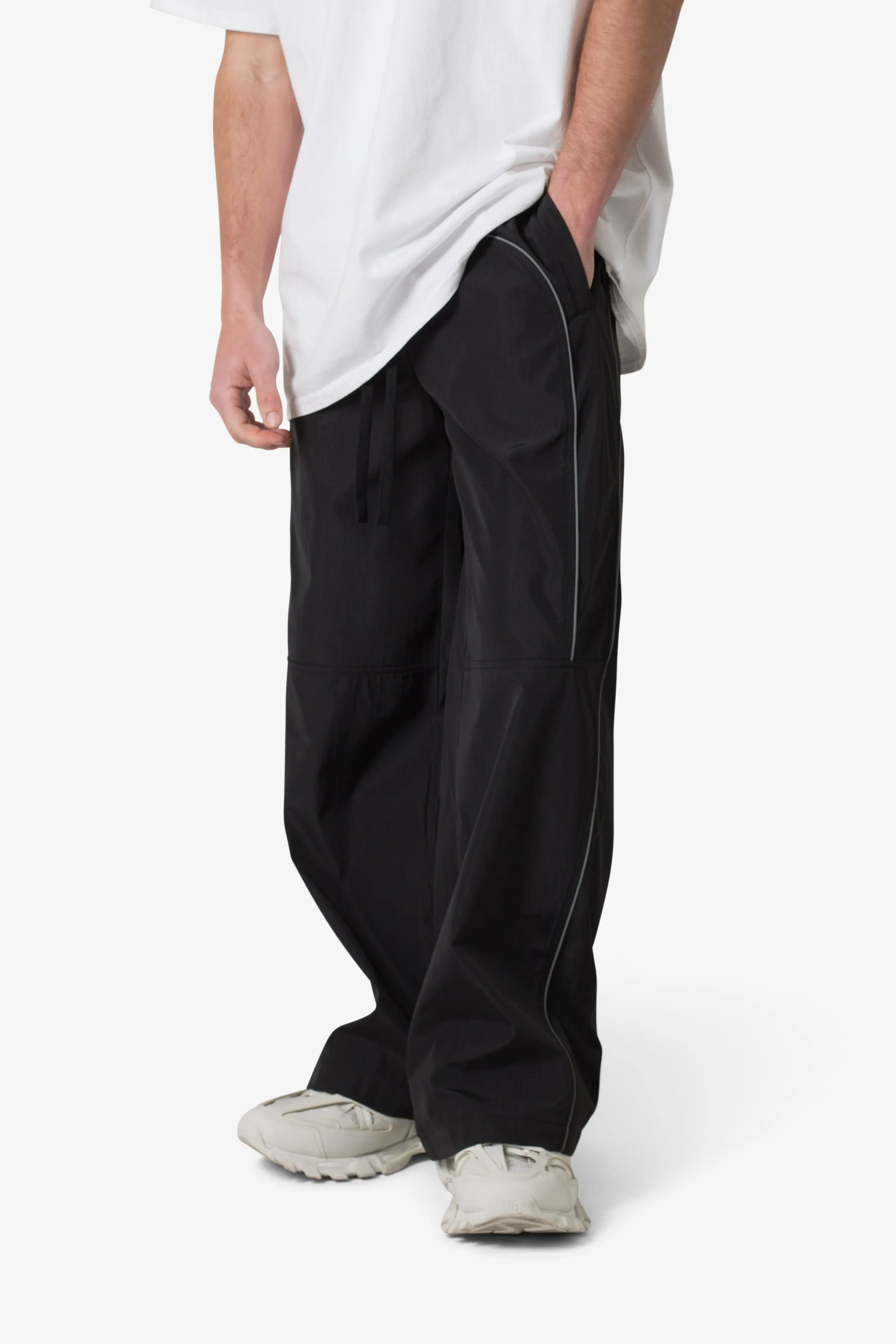 Piped Baggy Track Pants - Black