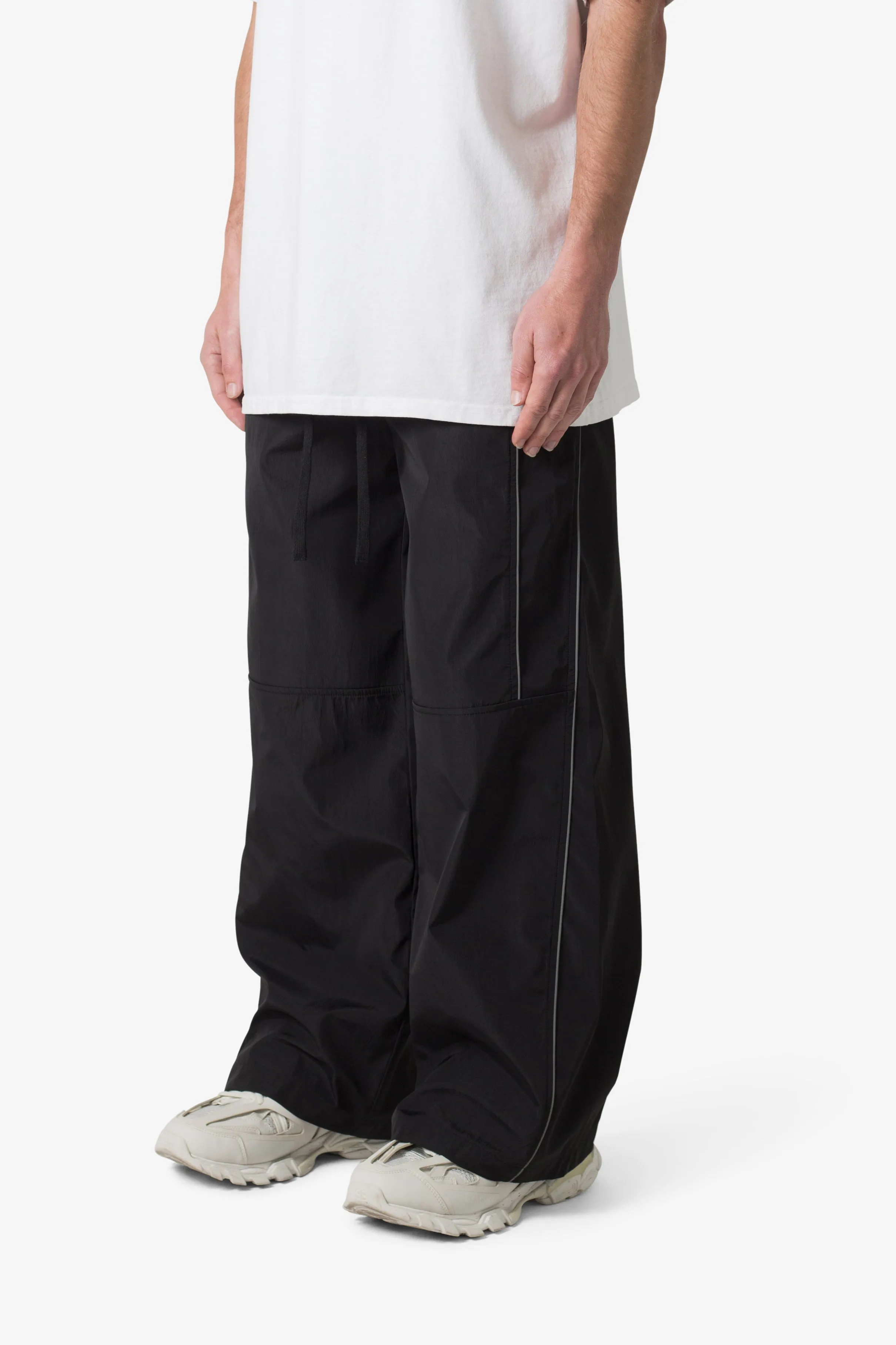 Piped Baggy Track Pants - Black