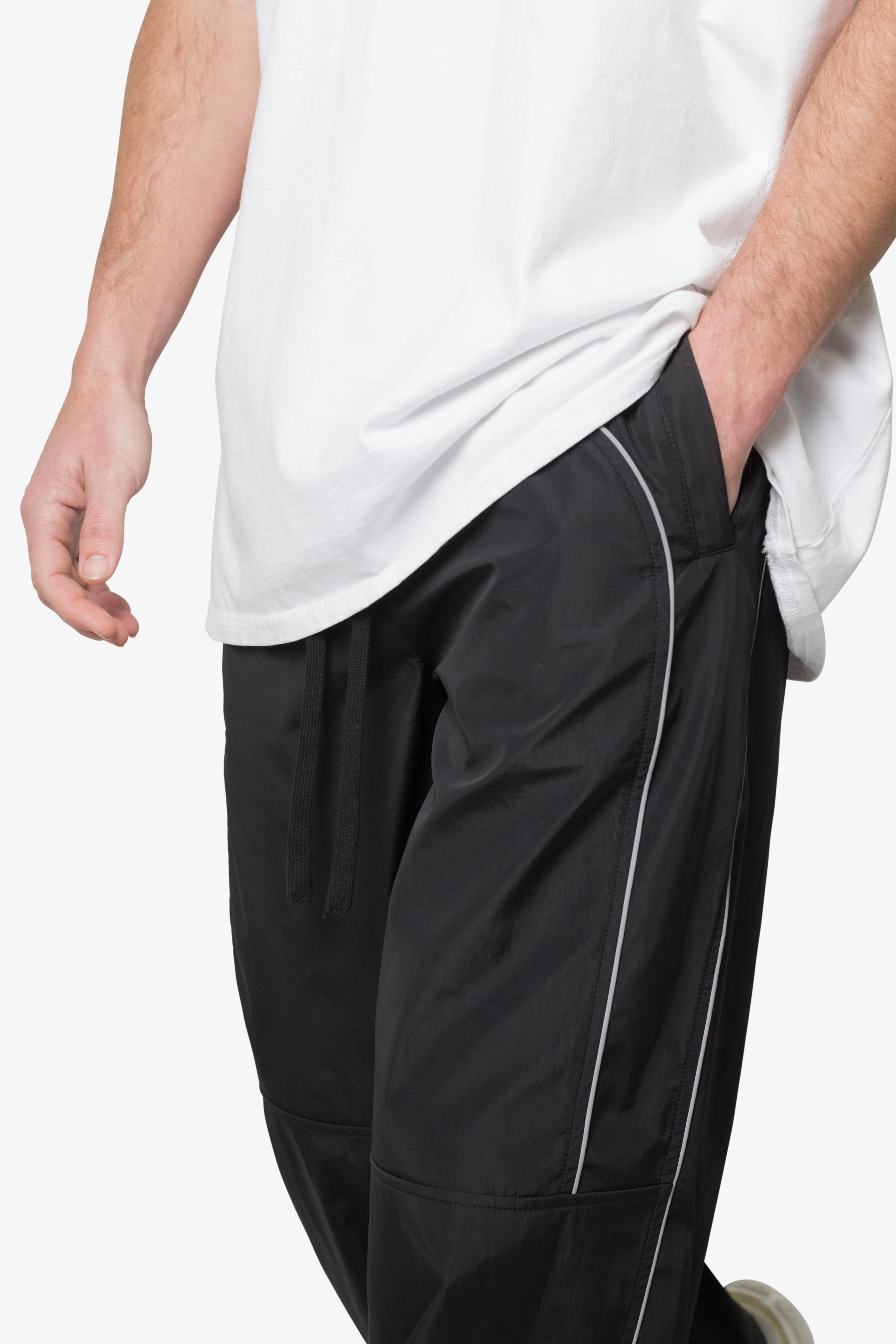 Piped Baggy Track Pants - Black