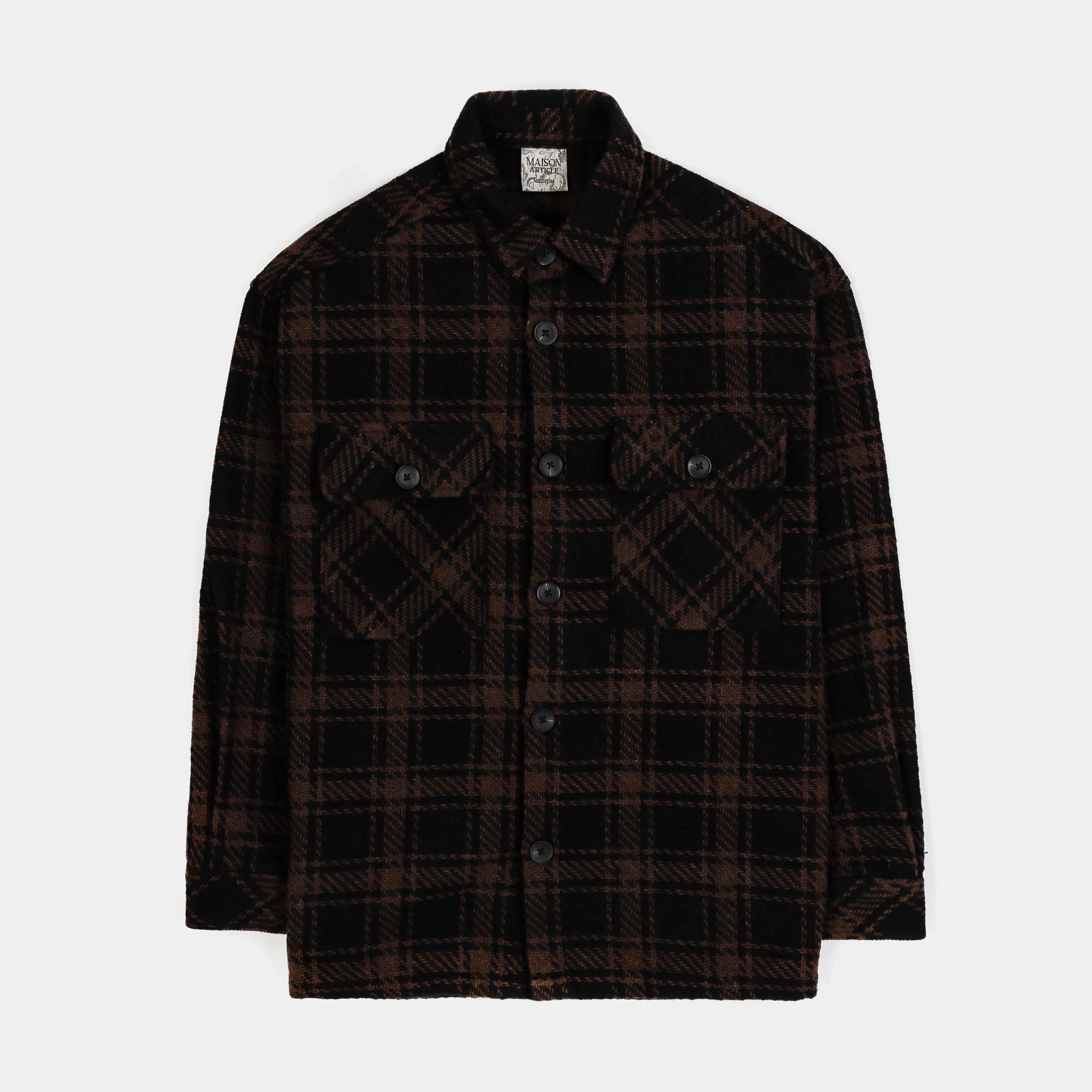 Plaid Oversized Shacket Mens Jacket (Brown/Black)