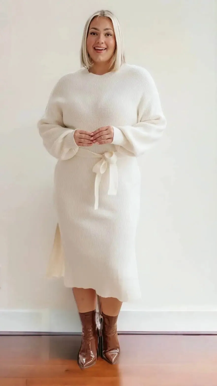 Plus Size Balloon Sleeve Sweater Dress