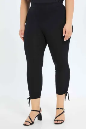 Plus Size Women Black Plain Crop Legging