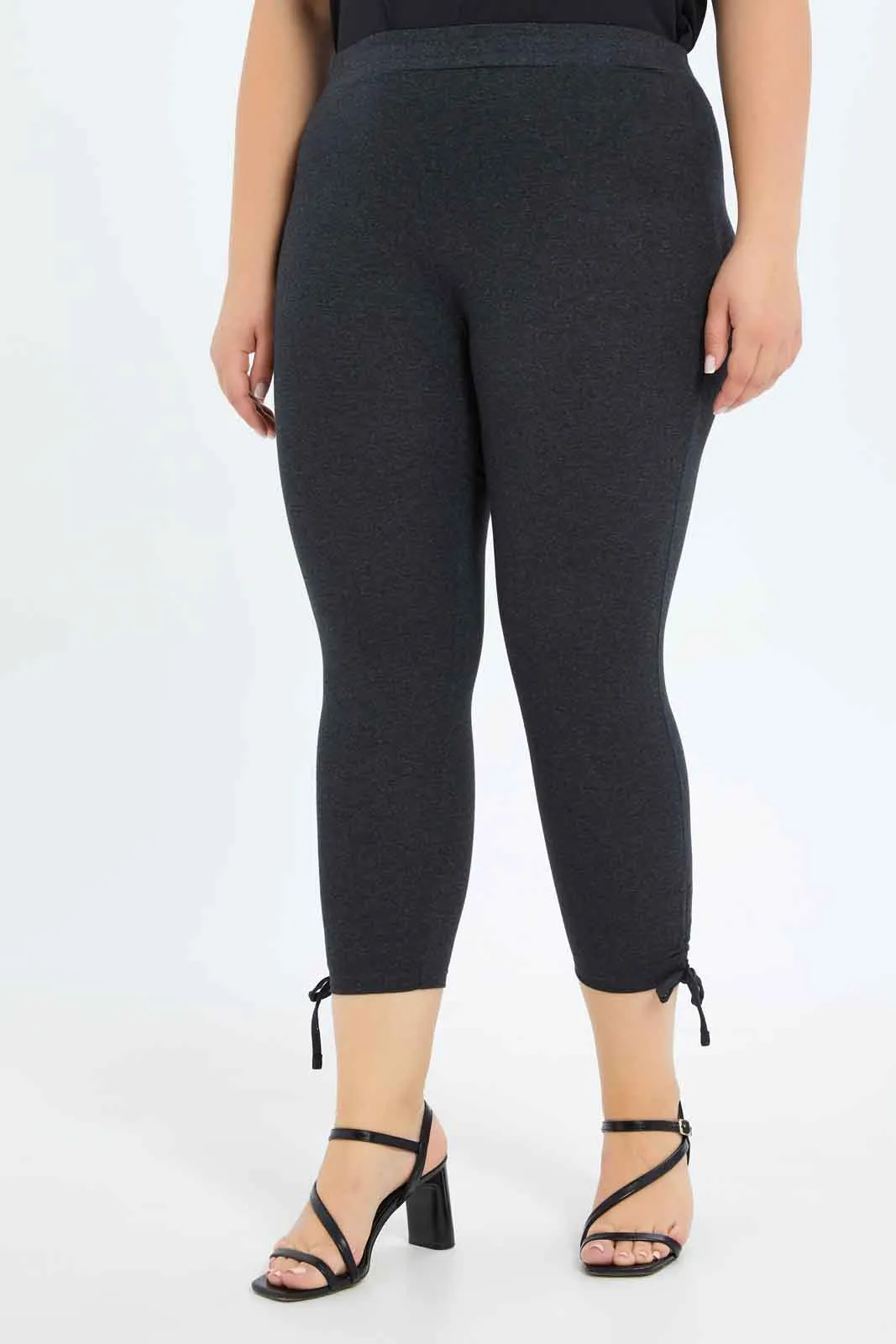 Plus Size Women Black Plain Crop Legging