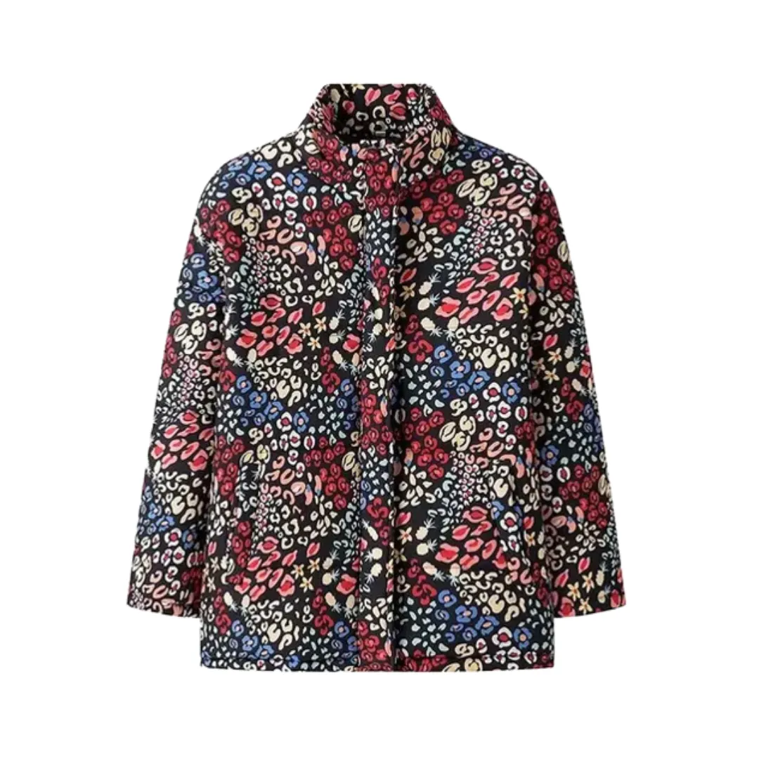 Pre Order:  Casual Loose Print Zip Up Quilted Cotton Jacket