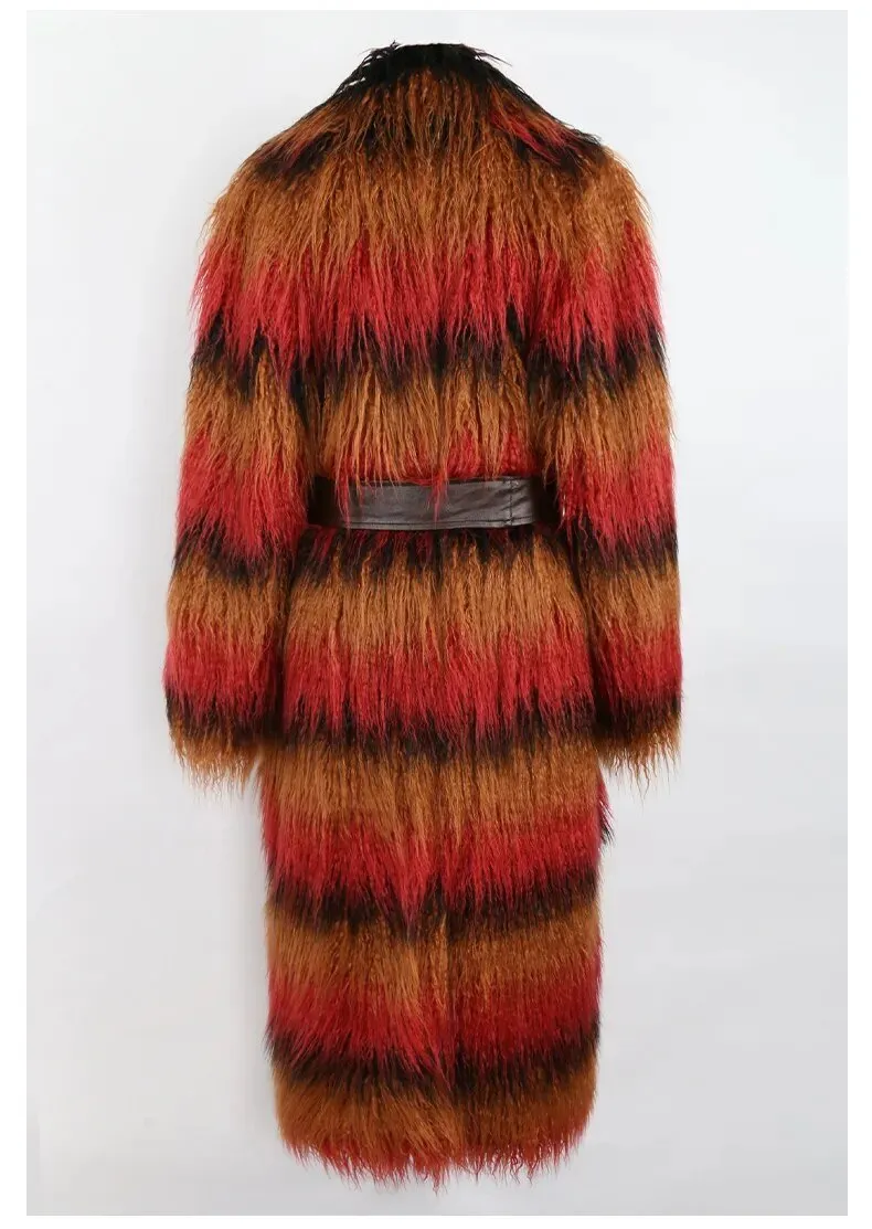 Pre Order:  Faux Fur Oversized Coat with Leather Belt