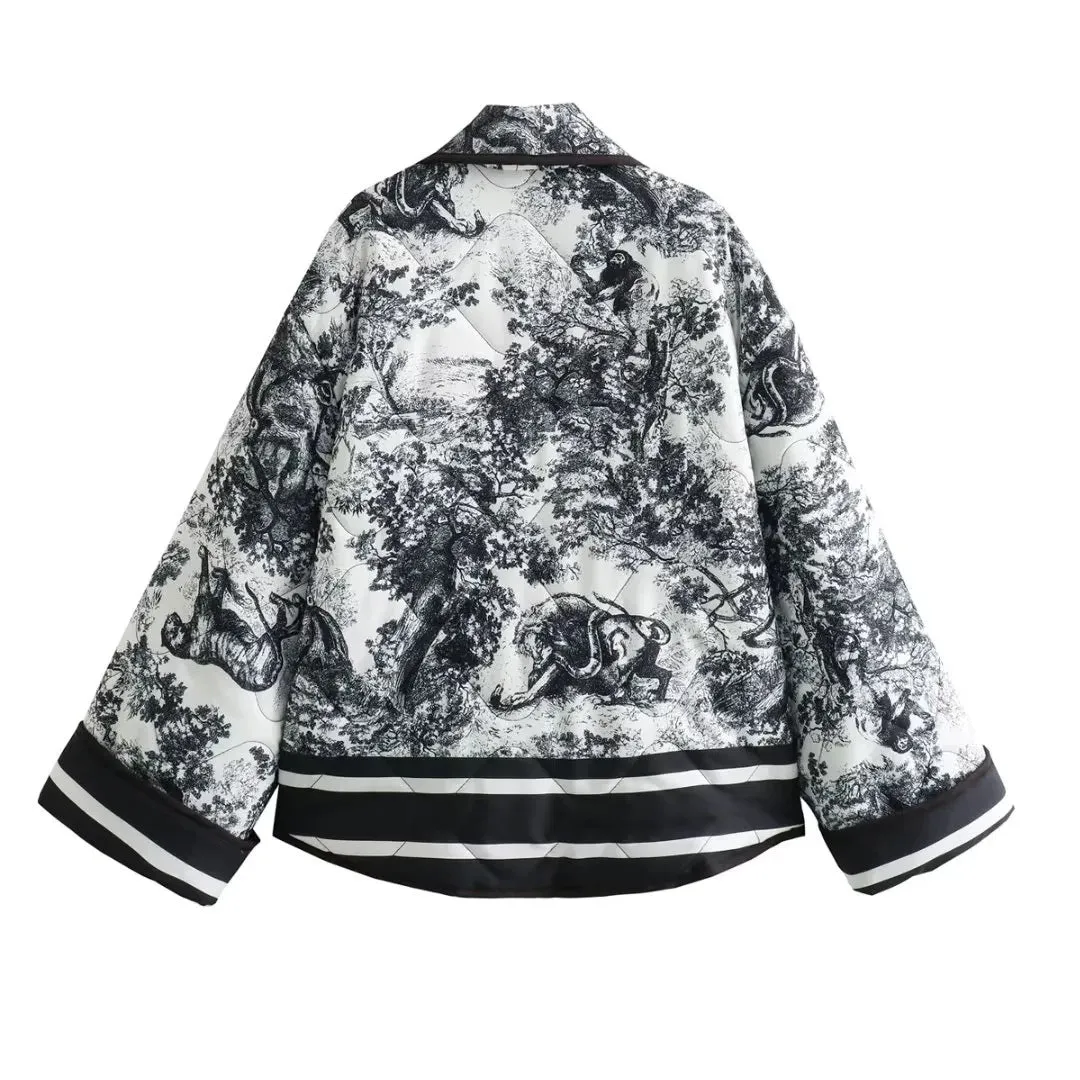 Pre Order:  Vintage Ink Painting Cotton Padded Kimono Jacket