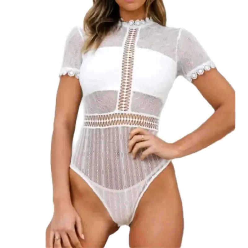 "Elegant White Lace Mesh Bodysuit - Perfectly Sexy"