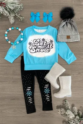 "Let It Snow" Blue Snowflake Legging Set