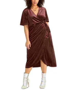 Rachel Roy Women's Velvet Short Sleeve Dress Wine Size 1X