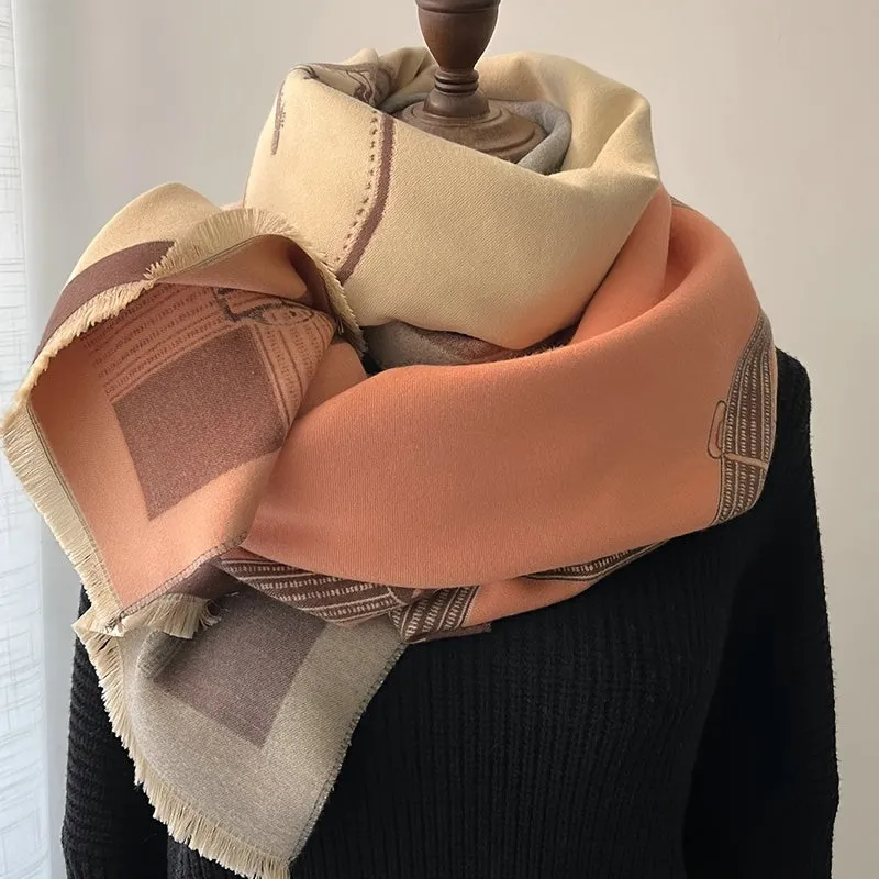 Refined Jacquard Scarf - Soft Cotton Blend, Windproof Warmth, Color Block Design for Autumn and Winter Elegance