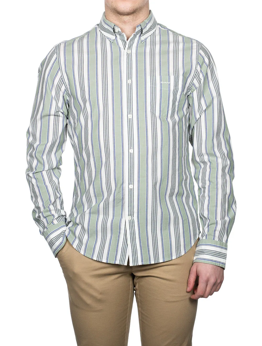 Regular Fit Multistripe Oxford Shirt Kalamata Green