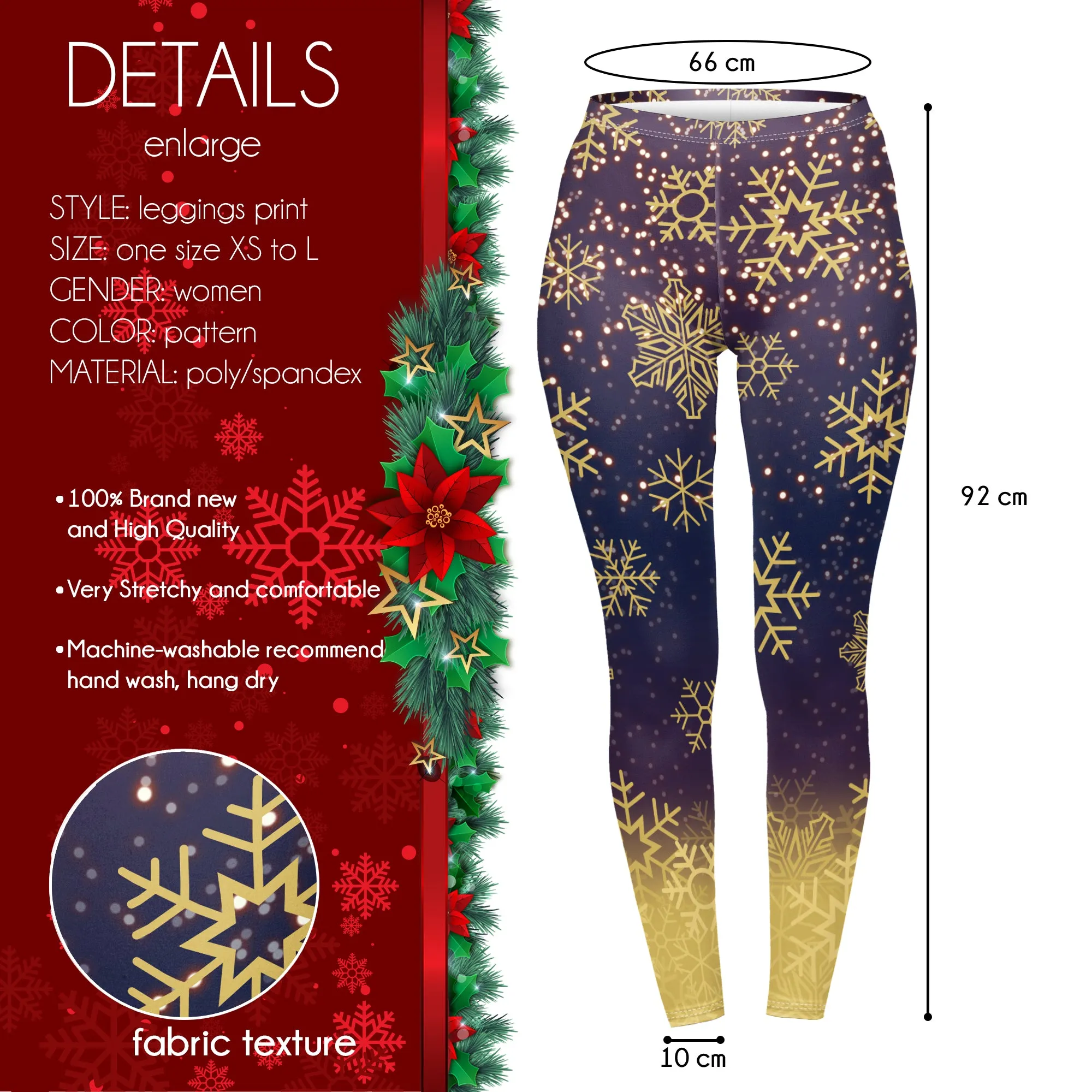 Regular Leggings (8-14 UK Size) - Golden Snowflake