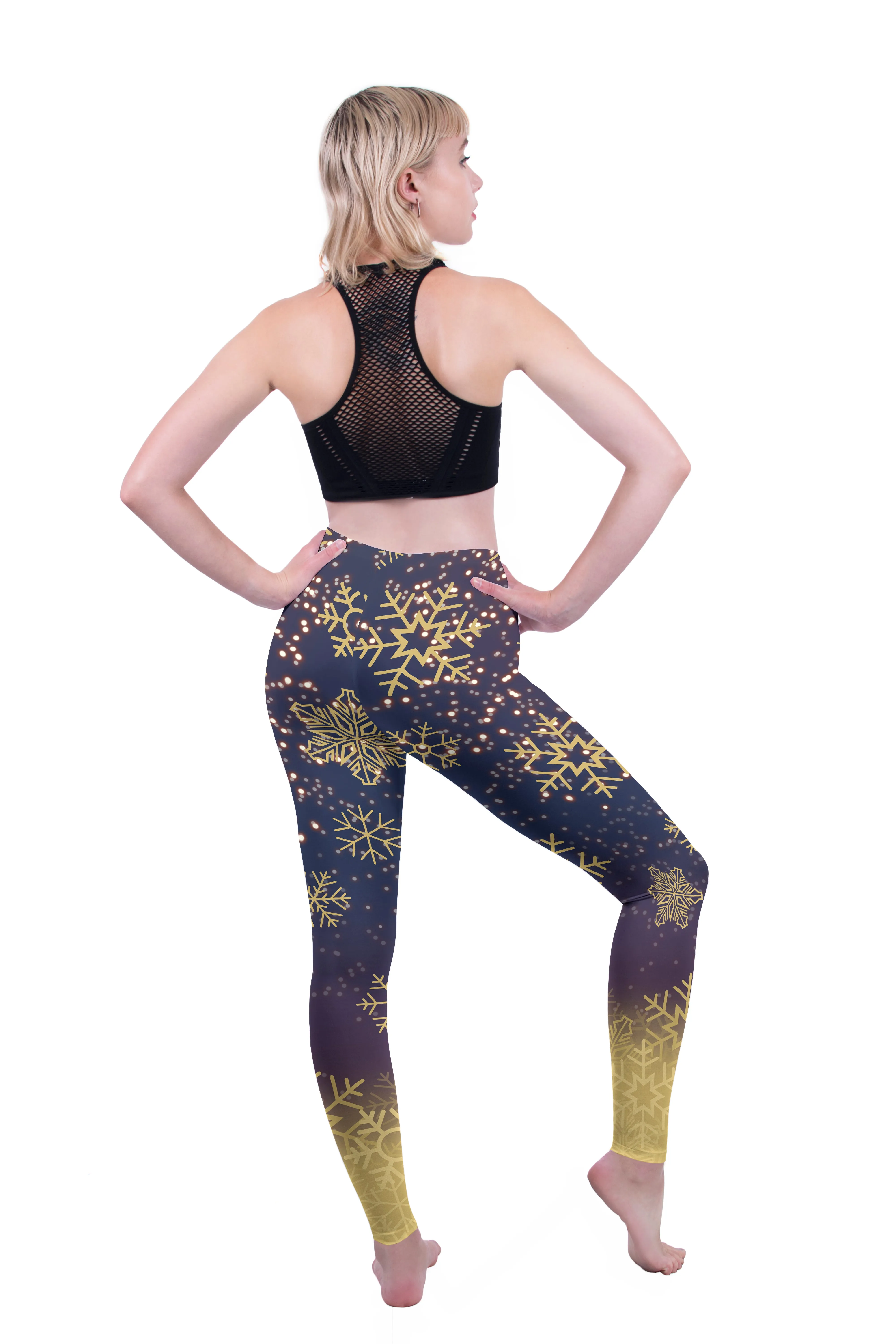 Regular Leggings (8-14 UK Size) - Golden Snowflake