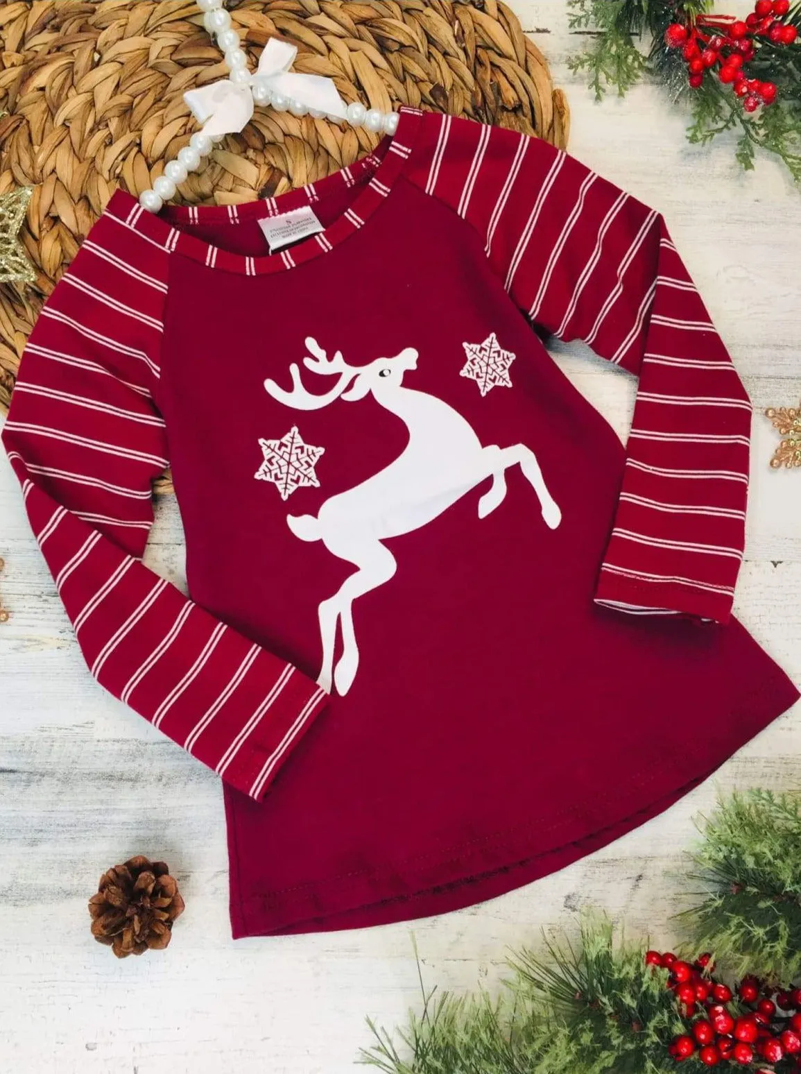 Reindeer Prance Striped Raglan Top