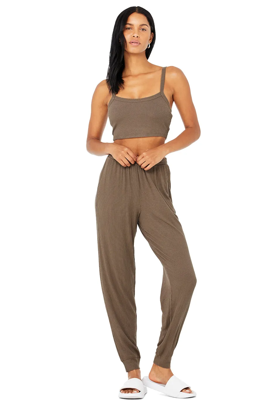 Ribbed Crop Whisper Bra Tank & High-Waist Ribbed Whisper Pant Set