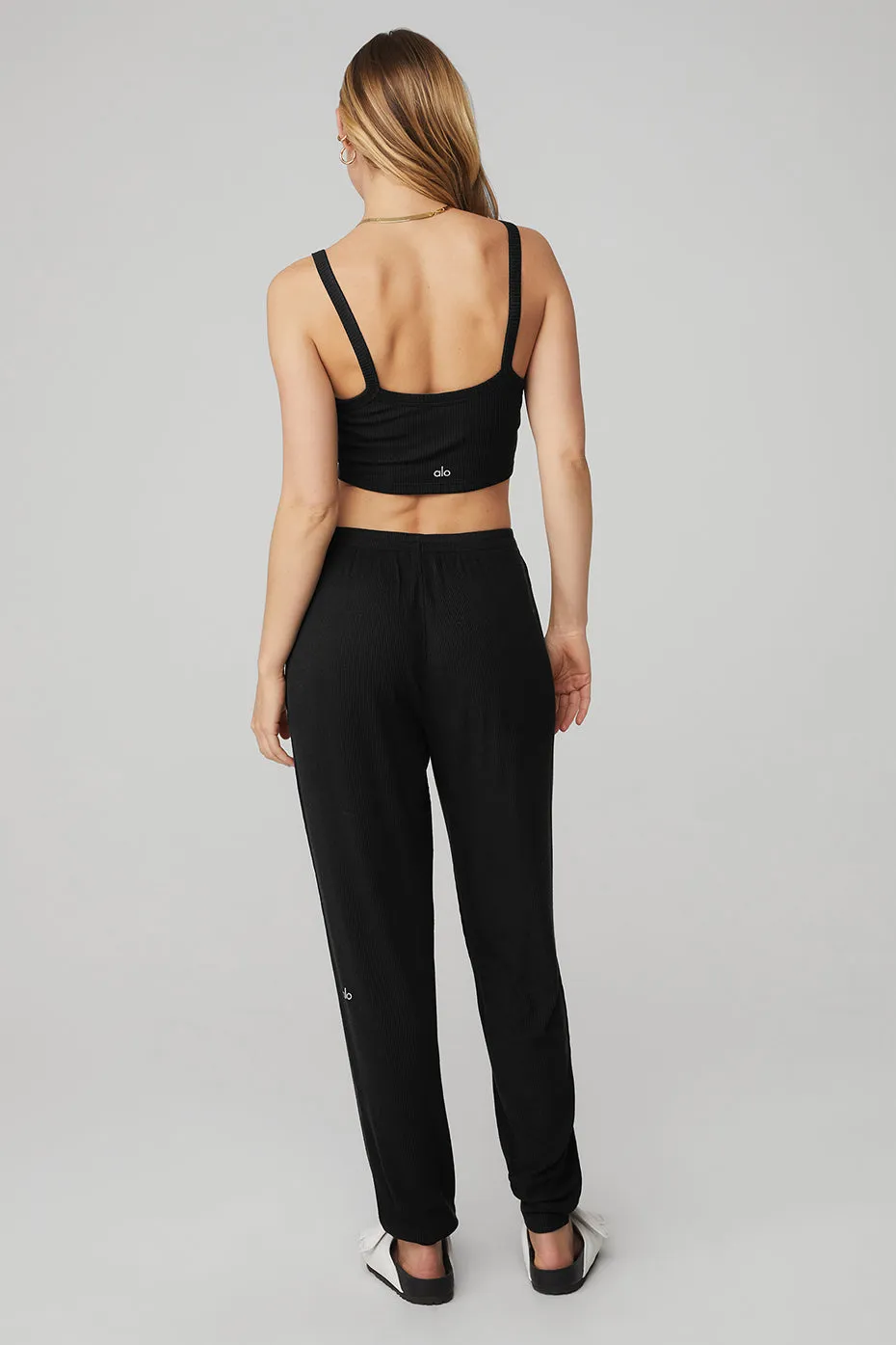 Ribbed Crop Whisper Bra Tank & High-Waist Ribbed Whisper Pant Set