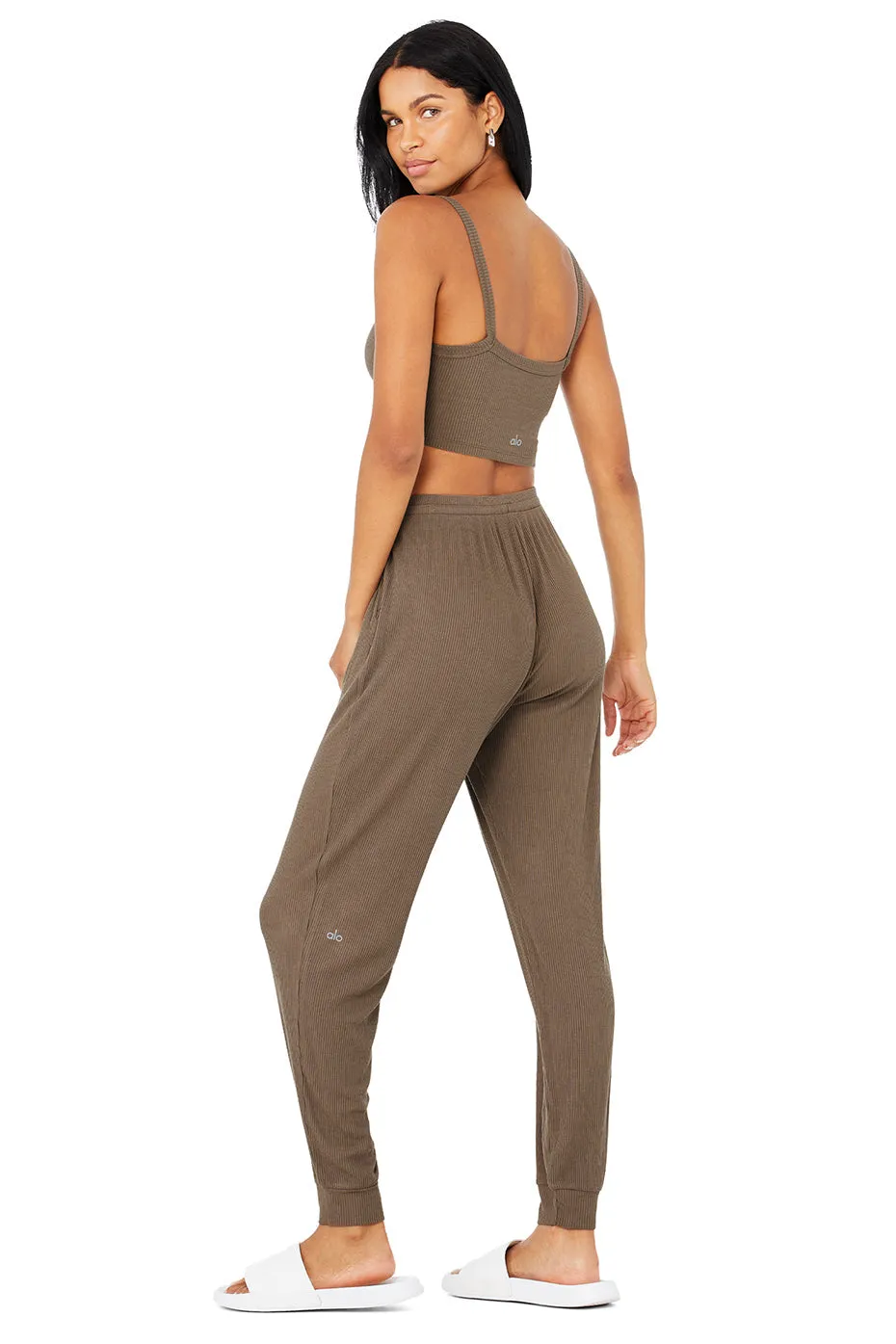 Ribbed Crop Whisper Bra Tank & High-Waist Ribbed Whisper Pant Set