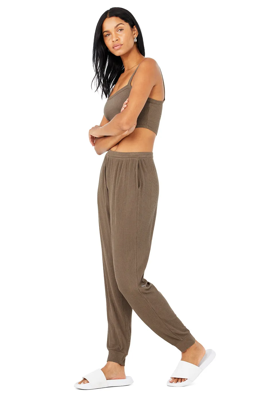 Ribbed Crop Whisper Bra Tank & High-Waist Ribbed Whisper Pant Set