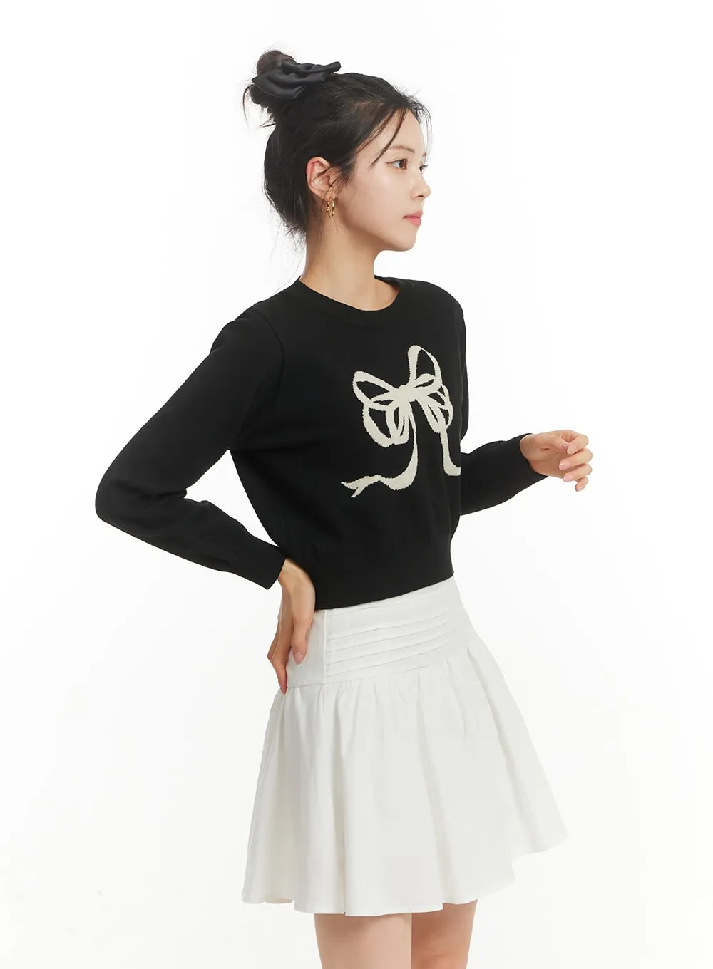 Ribbon Graphic Sweater Crop Top OM404